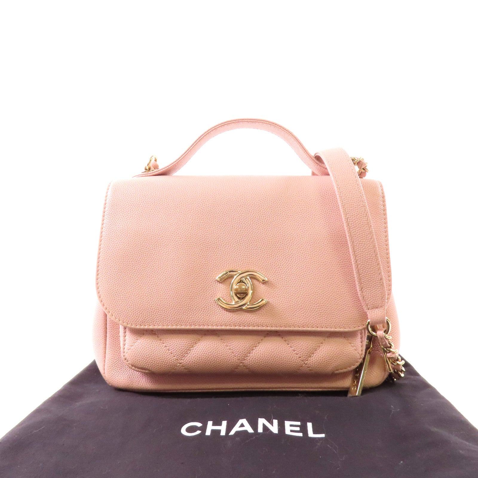 CHANEL 牛皮皮革Business Affinity Bag金扣鏈帶手挽肩背兩用袋