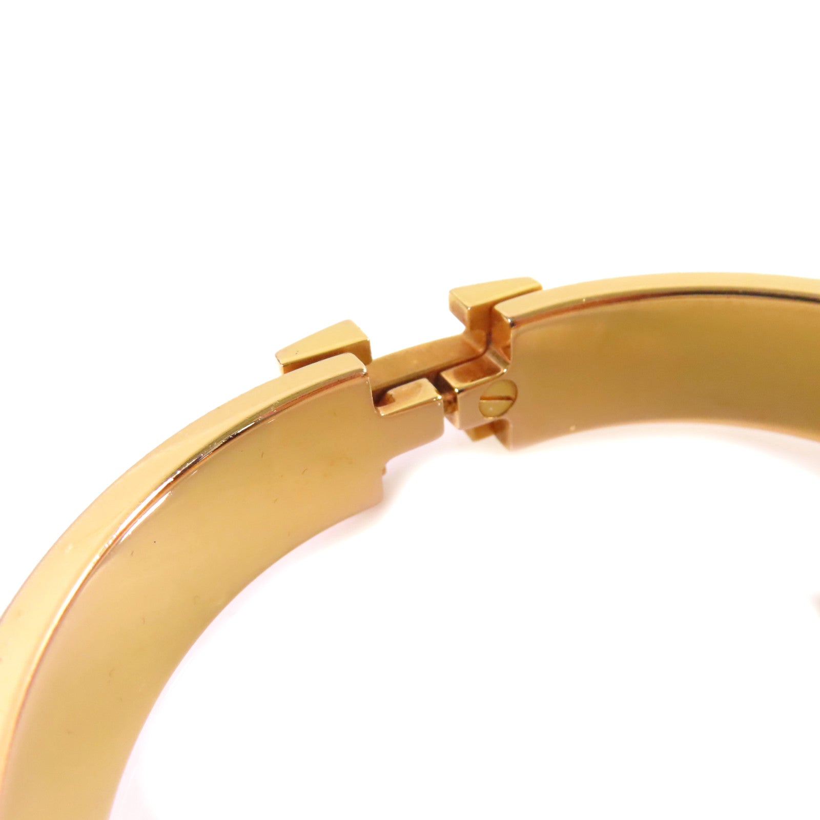 HERMES 金屬/琺瑯Clic H Bracelet金扣手鐲白色/金色