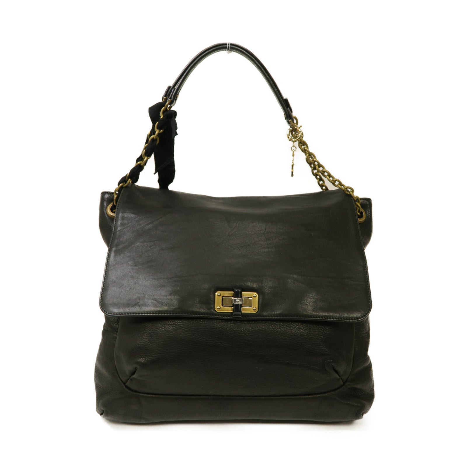 LANVIN 牛皮皮革Chain Shoulder Bag金扣鏈帶肩背袋黒色