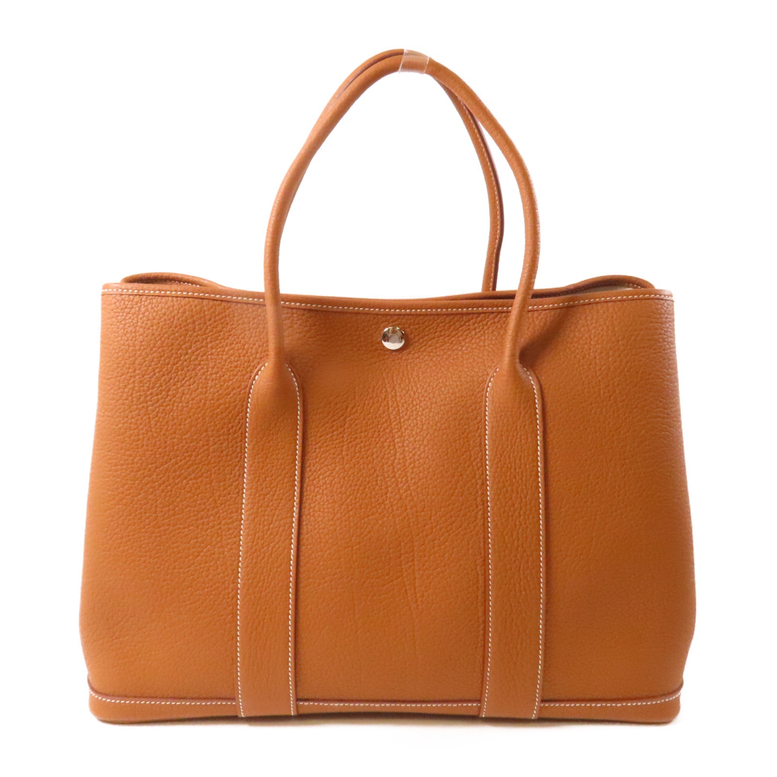HERMES Negonda皮革Garden Party PM銀扣手挽袋經典駝色