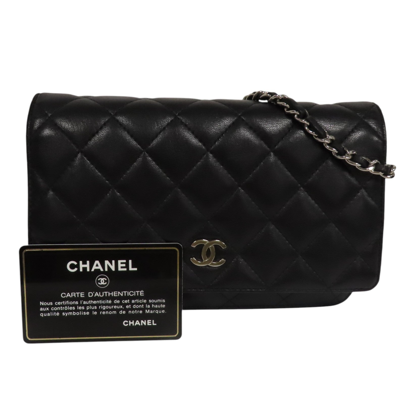 CHANEL 羊皮皮革WOC銀扣鏈帶肩背袋