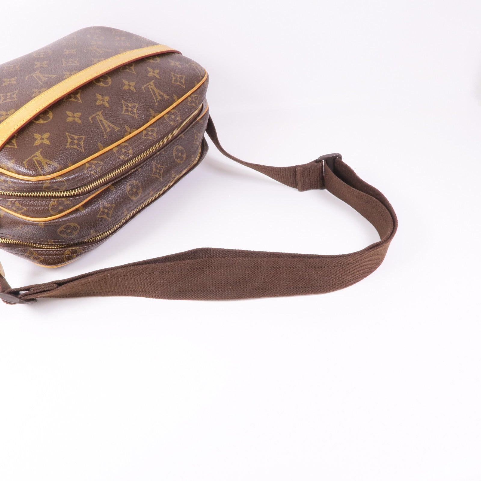 LOUIS VUITTON Monogram Reporter PM金扣肩背袋棕色