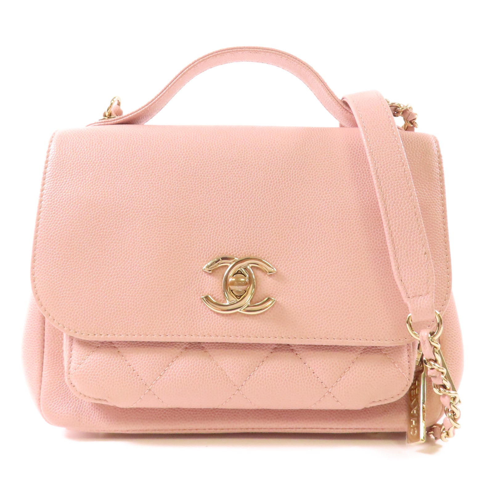 CHANEL 牛皮皮革Business Affinity Bag金扣鏈帶手挽肩背兩用袋