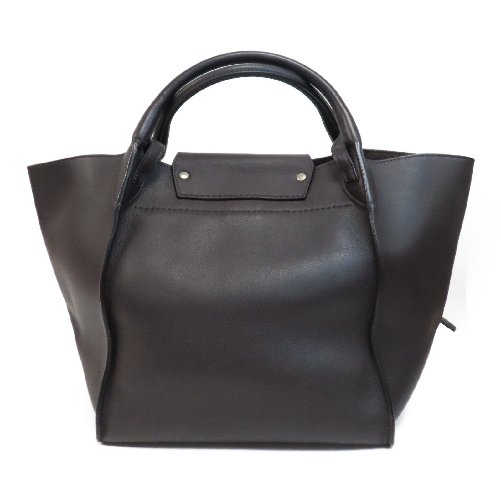 CELINE 牛皮皮革Big Bag銀扣手挽肩背兩用袋深啡色