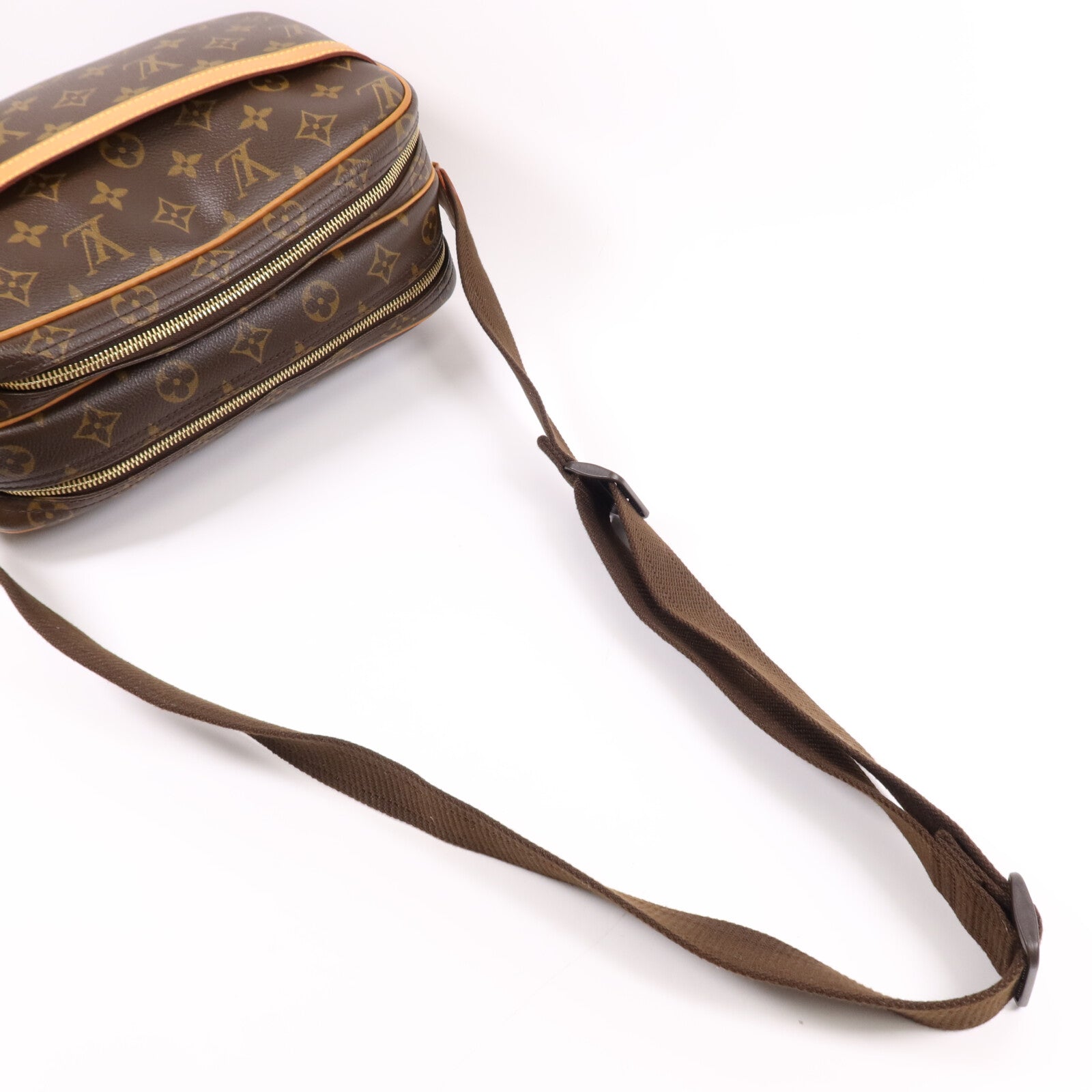 LOUIS VUITTON Monogram Reporter PM金扣肩背袋棕色