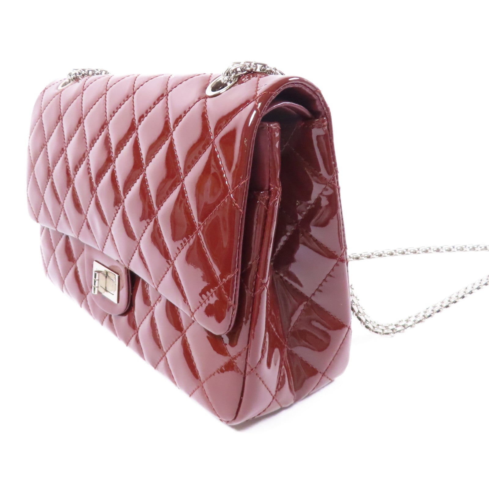 CHANEL 漆皮皮革2.55 Maxi銀扣鏈帶肩背袋