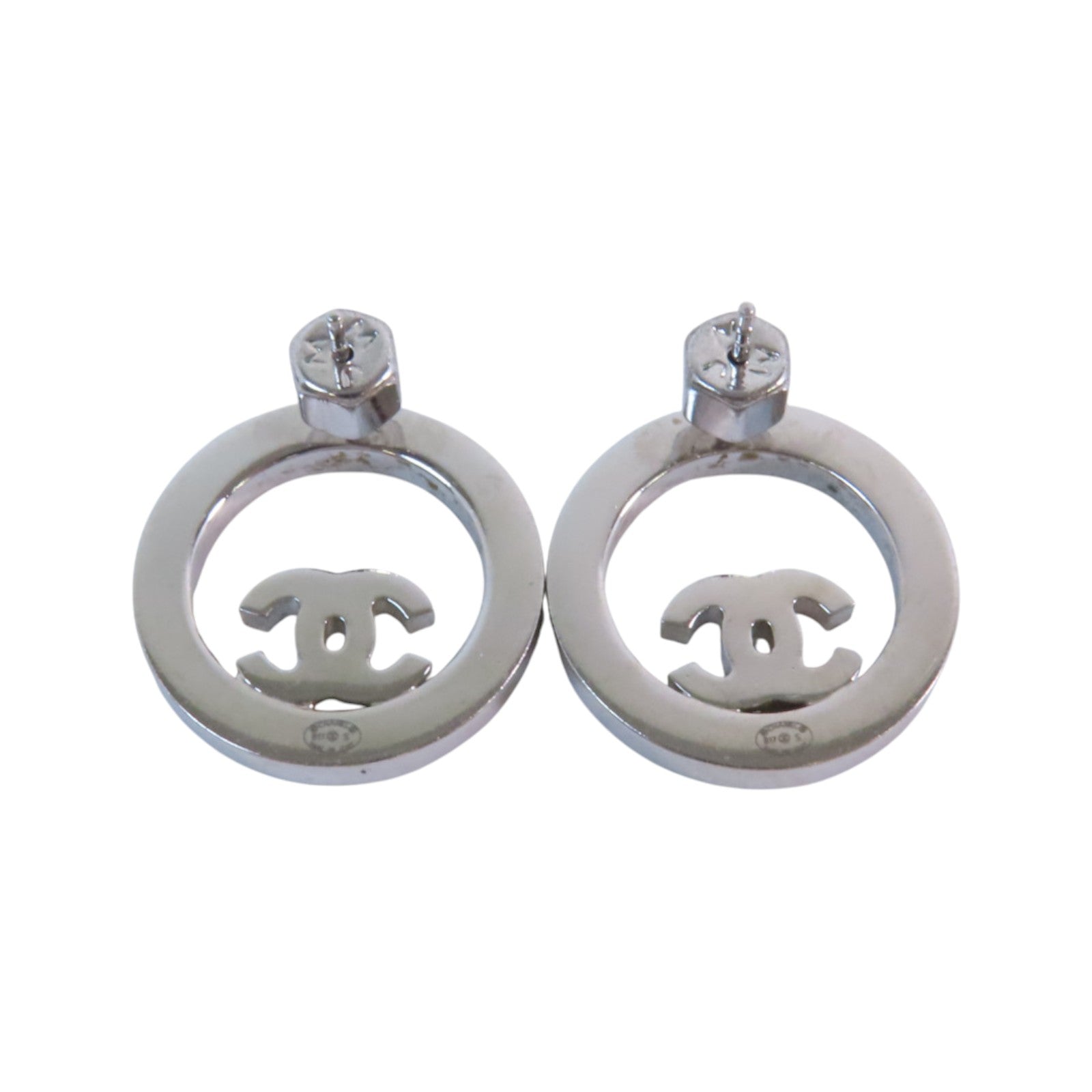 CHANEL 金屬/水鑽Earrings銀扣耳環