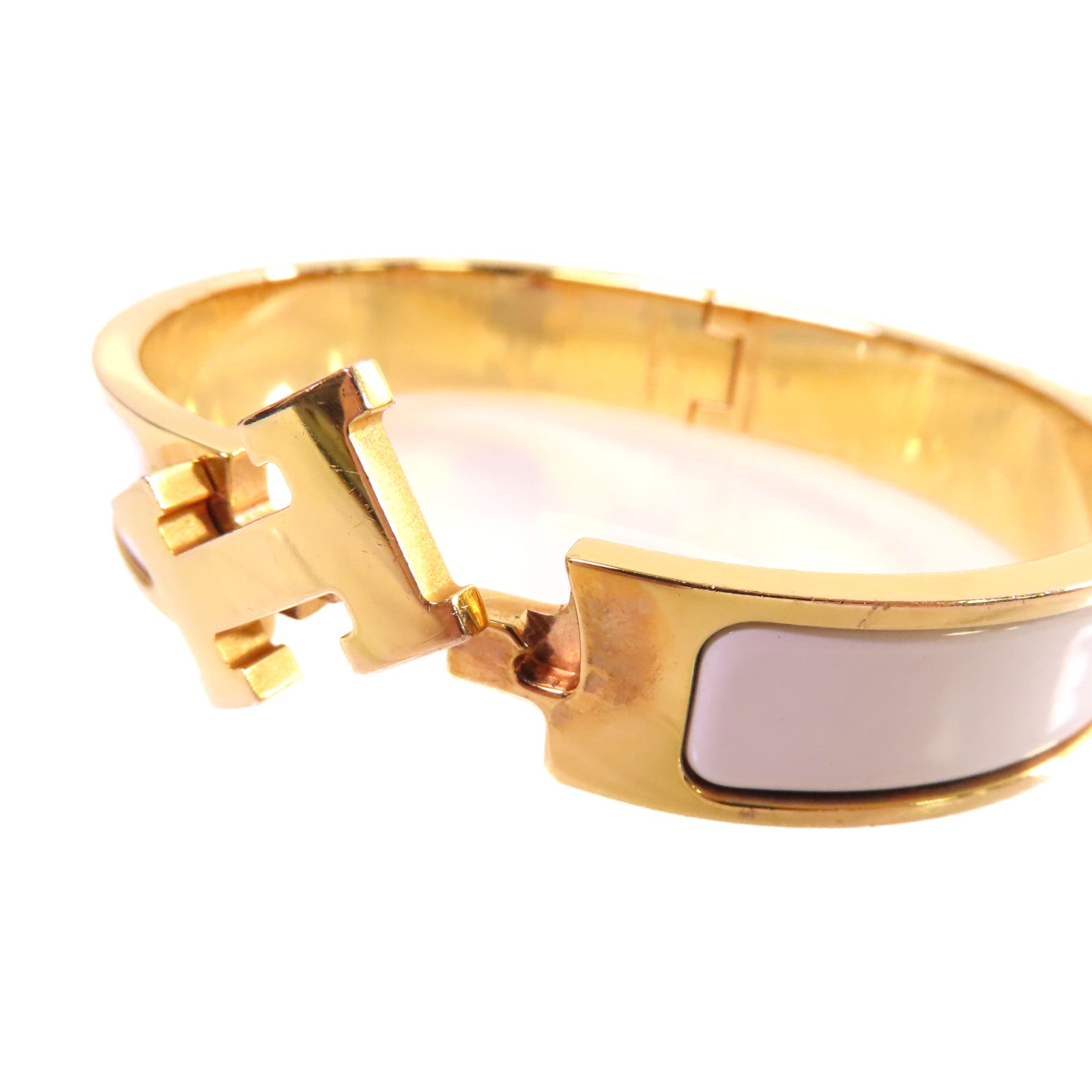 HERMES 金屬/琺瑯Clic H Bracelet金扣手鐲白色/金色