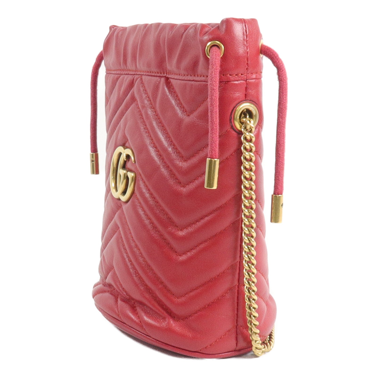 GUCCI 牛皮皮革GG Marmont Mini Bucket鏈帶肩背袋