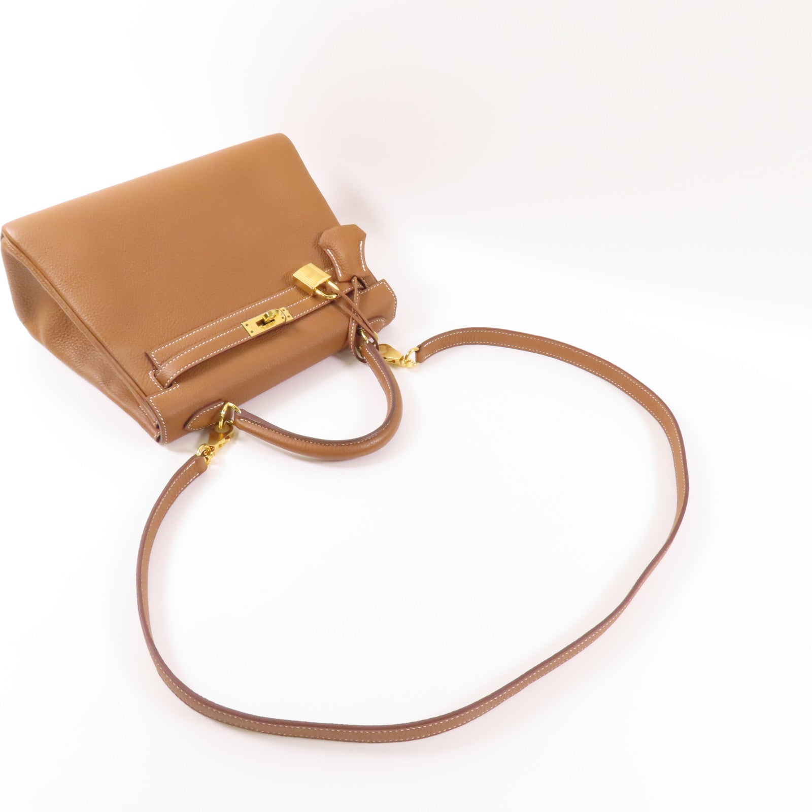 HERMES Togo皮革Kelly 25金扣手挽肩背兩用袋Gold
