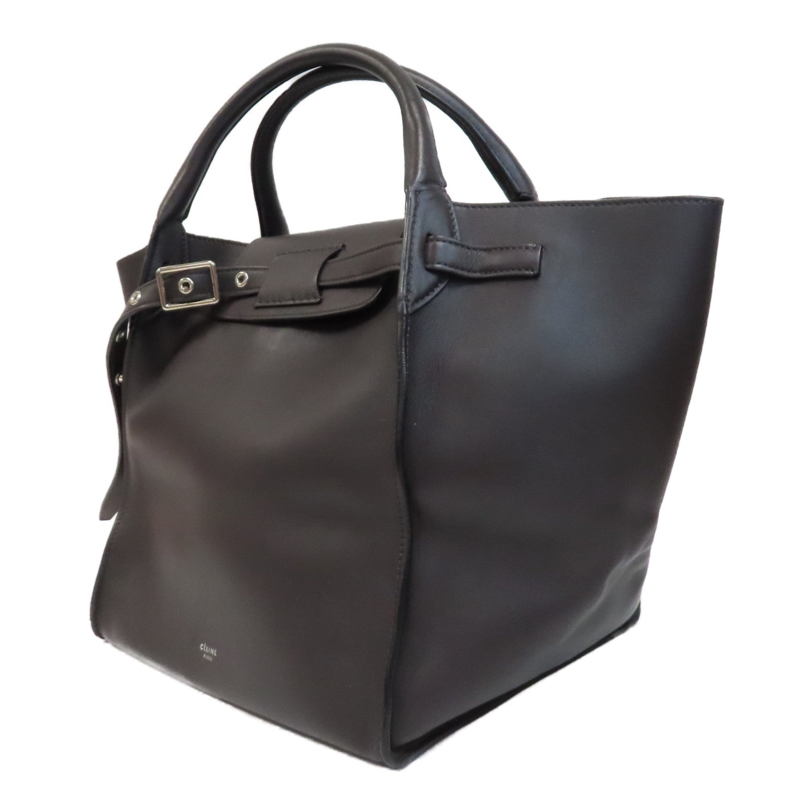 CELINE 牛皮皮革Big Bag銀扣手挽肩背兩用袋深啡色