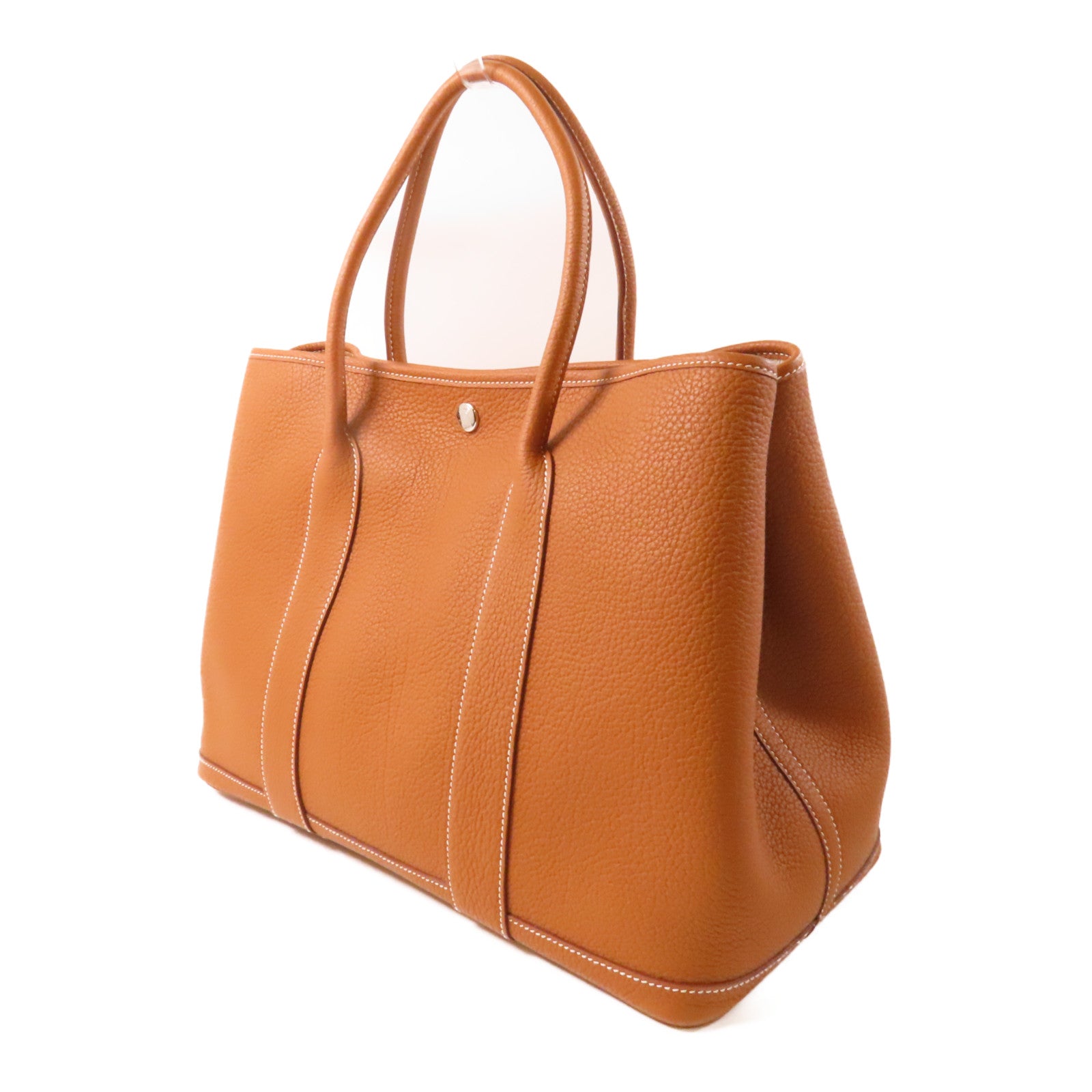 HERMES Negonda皮革Garden Party PM銀扣手挽袋經典駝色
