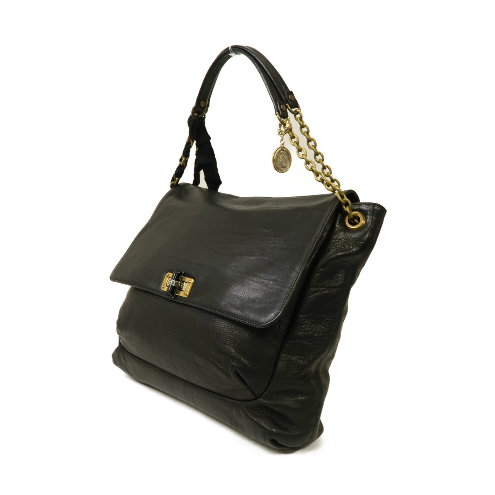 LANVIN 牛皮皮革Chain Shoulder Bag金扣鏈帶肩背袋黒色