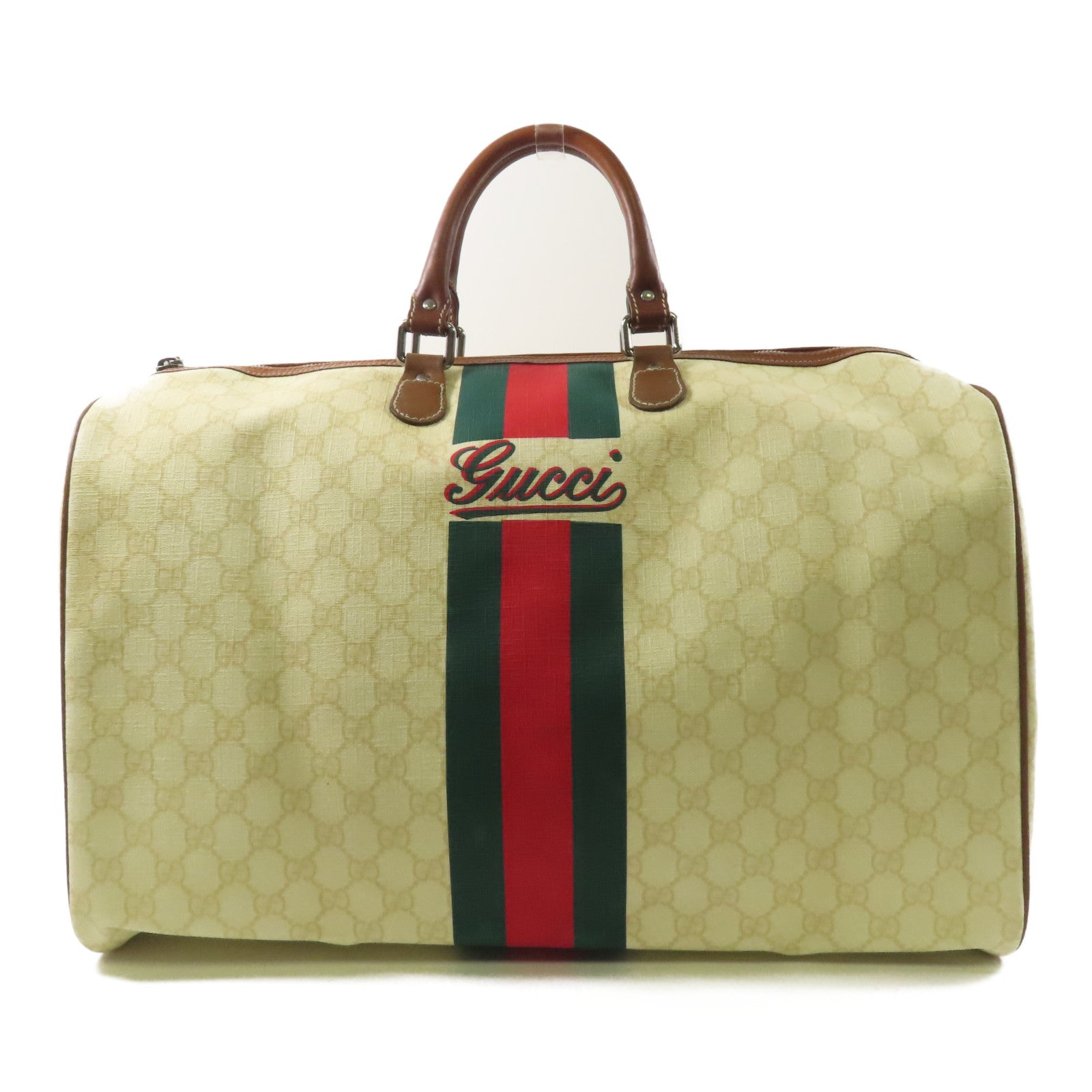 GUCCI 塗層帆布Boston Bag銀扣波士頓包