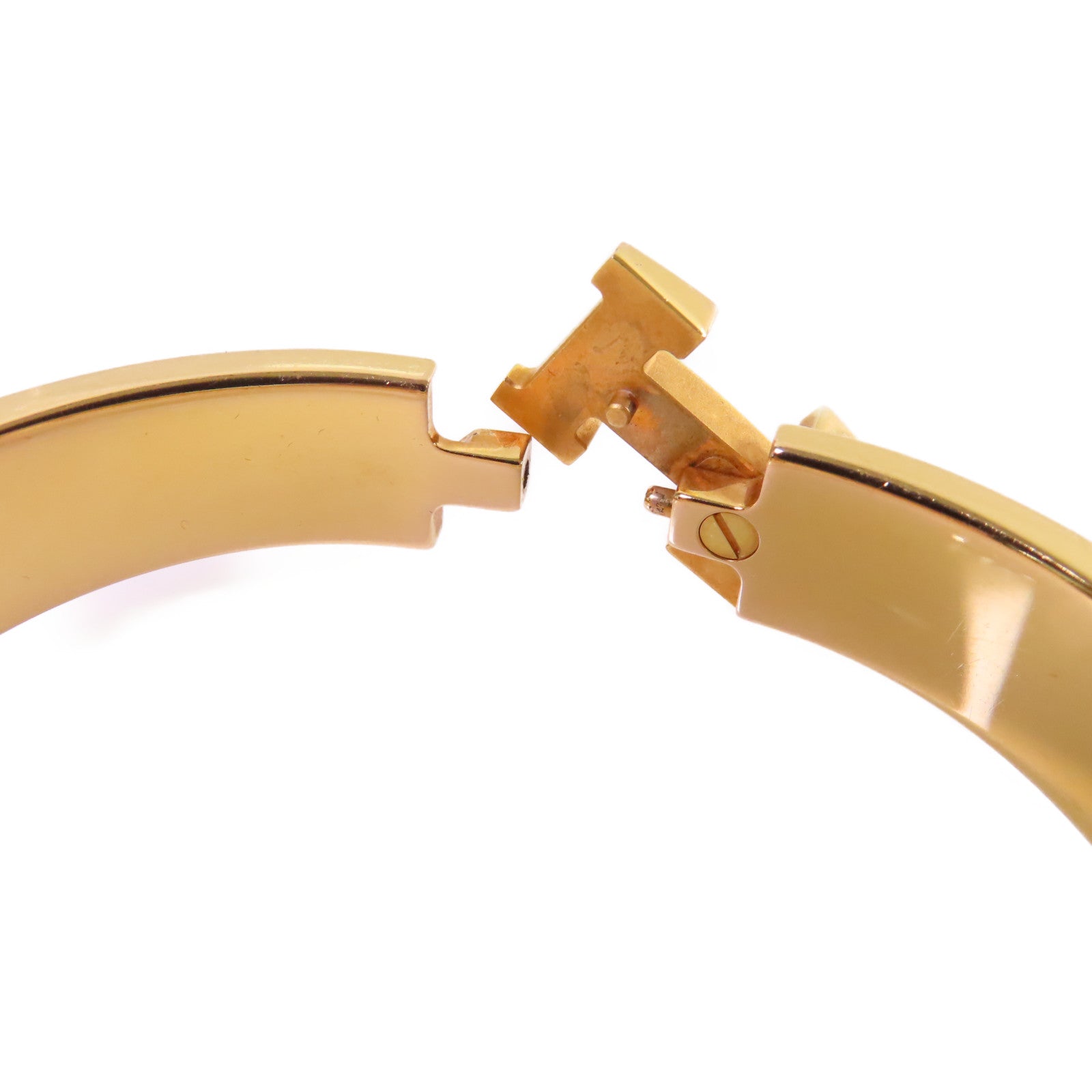 HERMES 金屬/琺瑯Clic H Bracelet金扣手鐲白色/金色