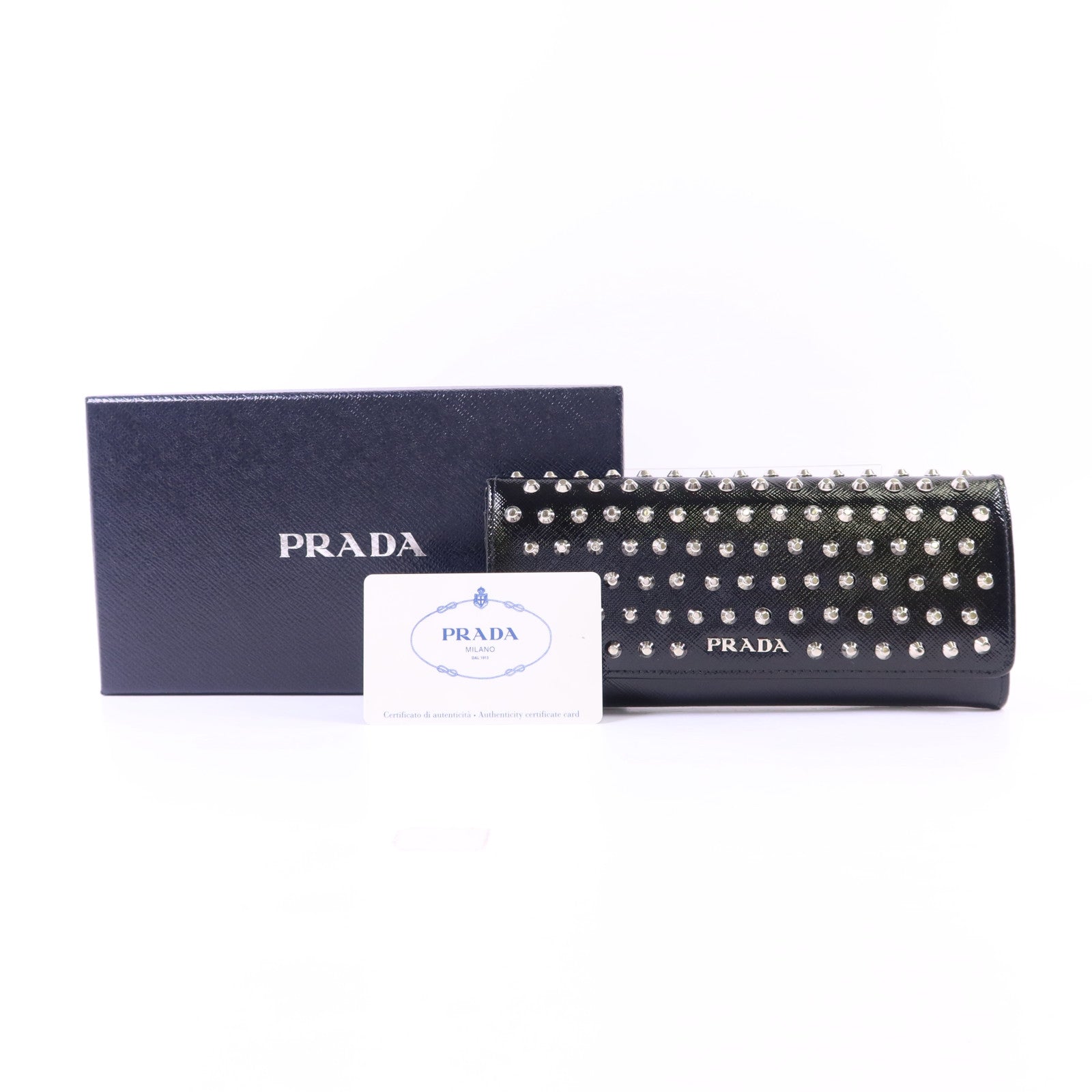 PRADA 漆皮皮革Long Wallet銀扣長錢包