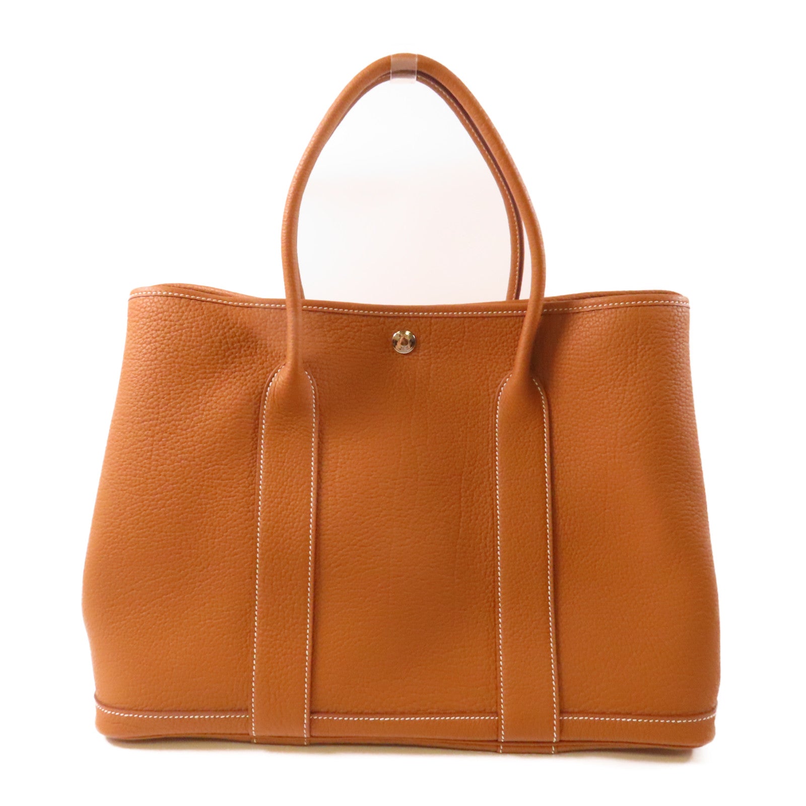 HERMES Negonda皮革Garden Party PM銀扣手挽袋經典駝色