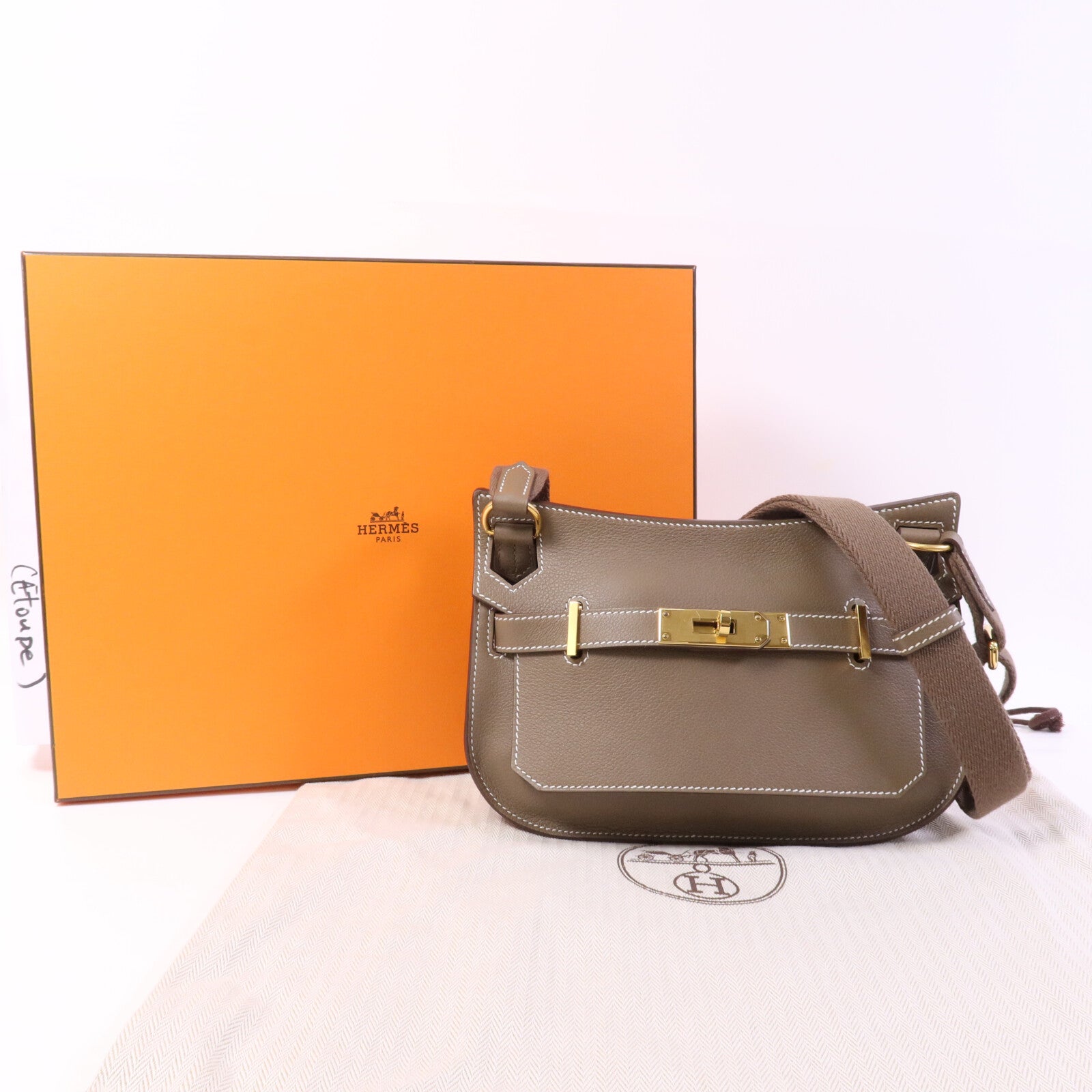 HERMES Evercolor皮革Jypsiere Mini金扣肩背袋Etoupe