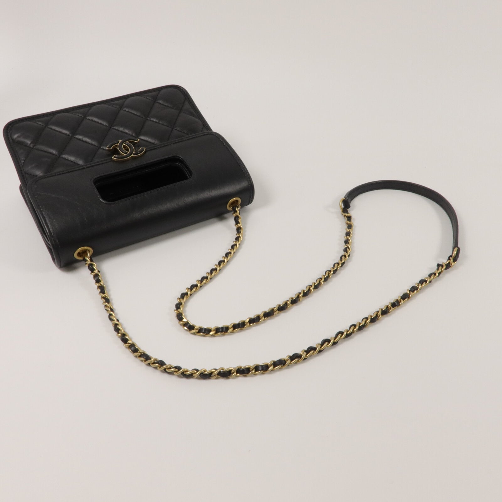 CHANEL 牛皮皮革Mini Flap鏈帶手挽肩背兩用袋