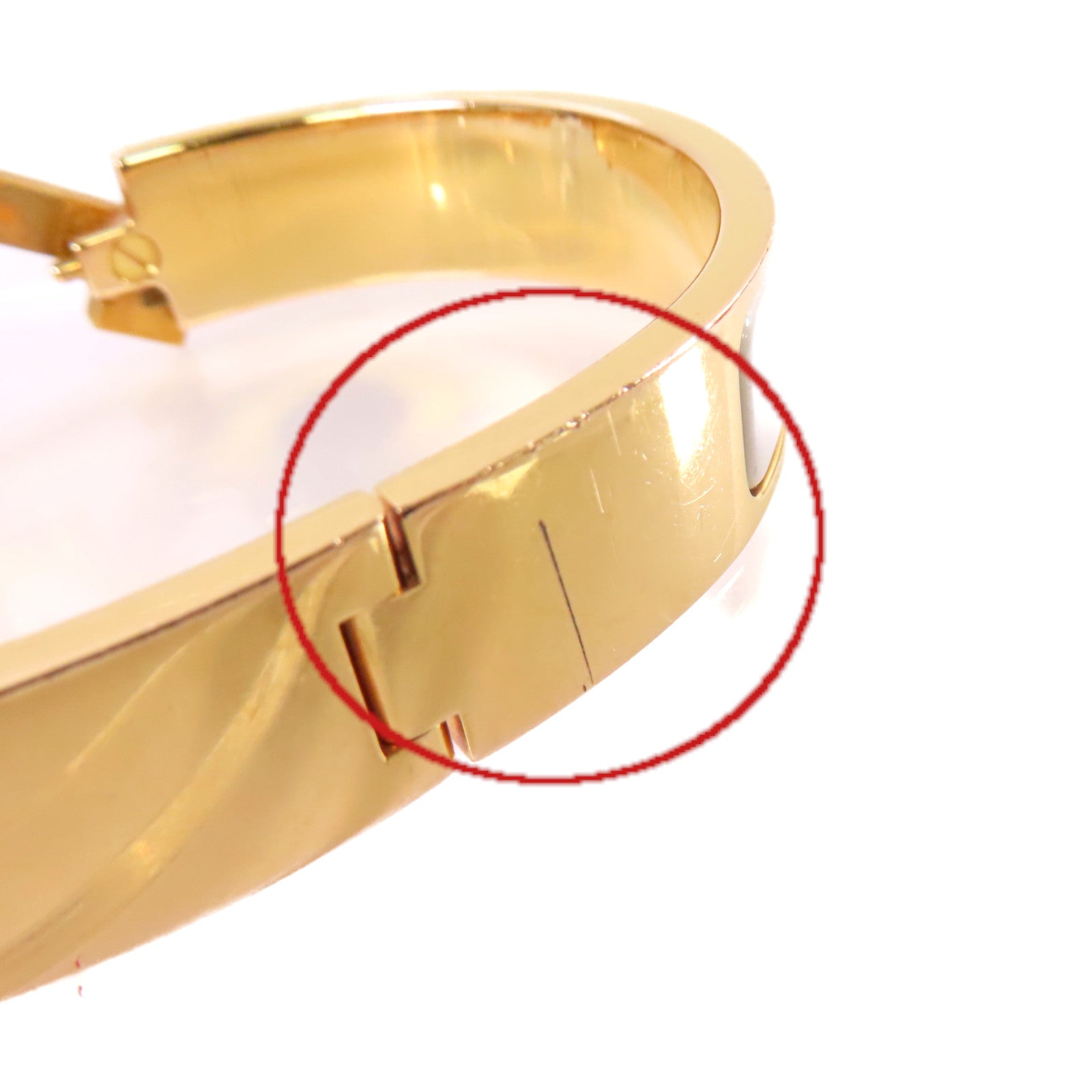 HERMES 金屬/琺瑯Clic H Bracelet金扣手鐲白色/金色