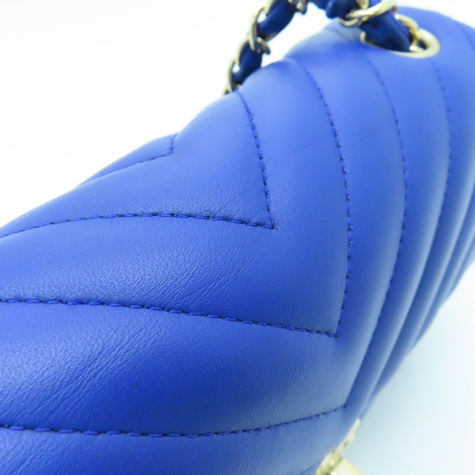CHANEL twill sheepskin Classi Flap 20cm Chain Shoulder silver buckle chain shoulder bag blue