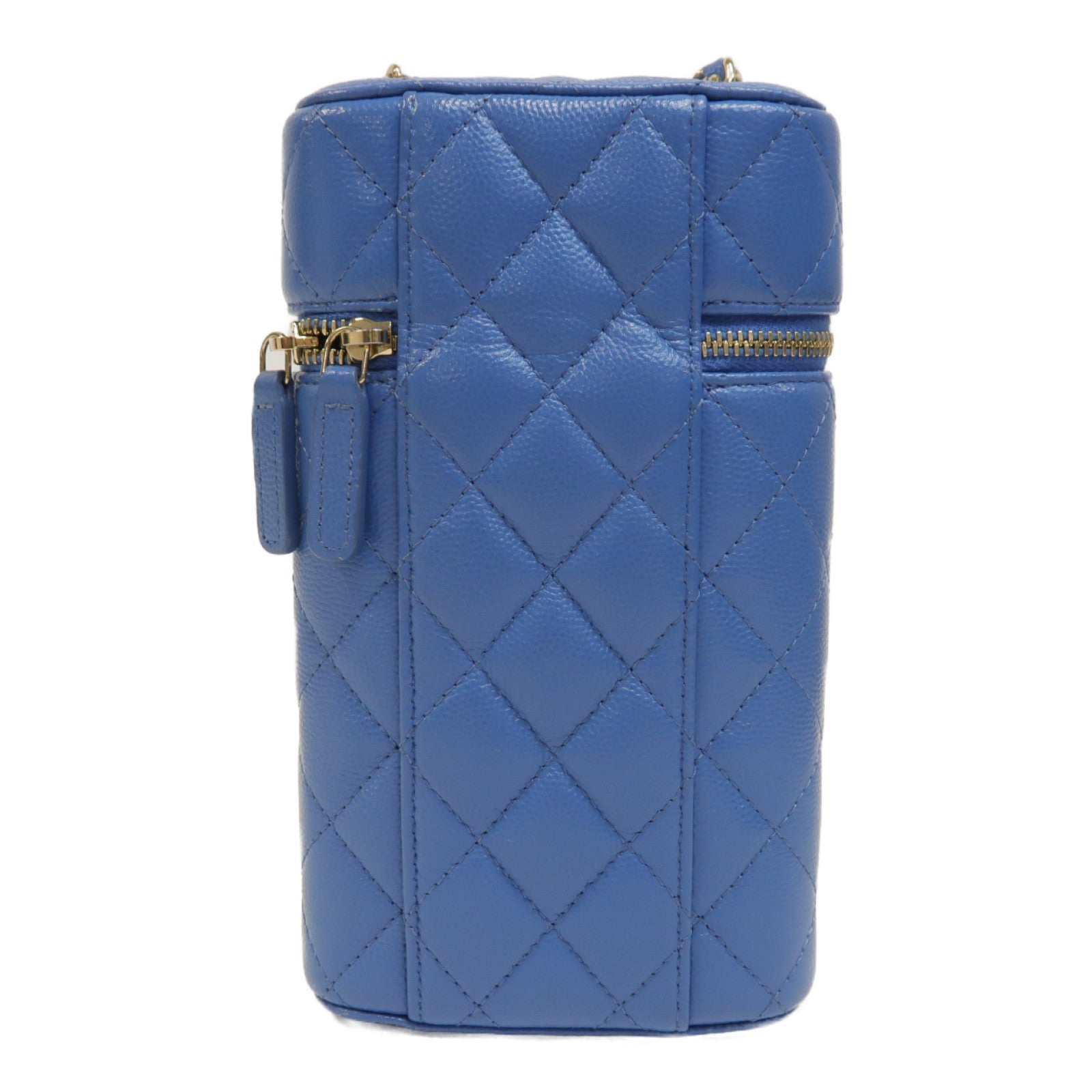CHANEL 【激減優惠】菱格牛皮皮革Classic Vanity金扣鏈帶肩背袋淺藍色