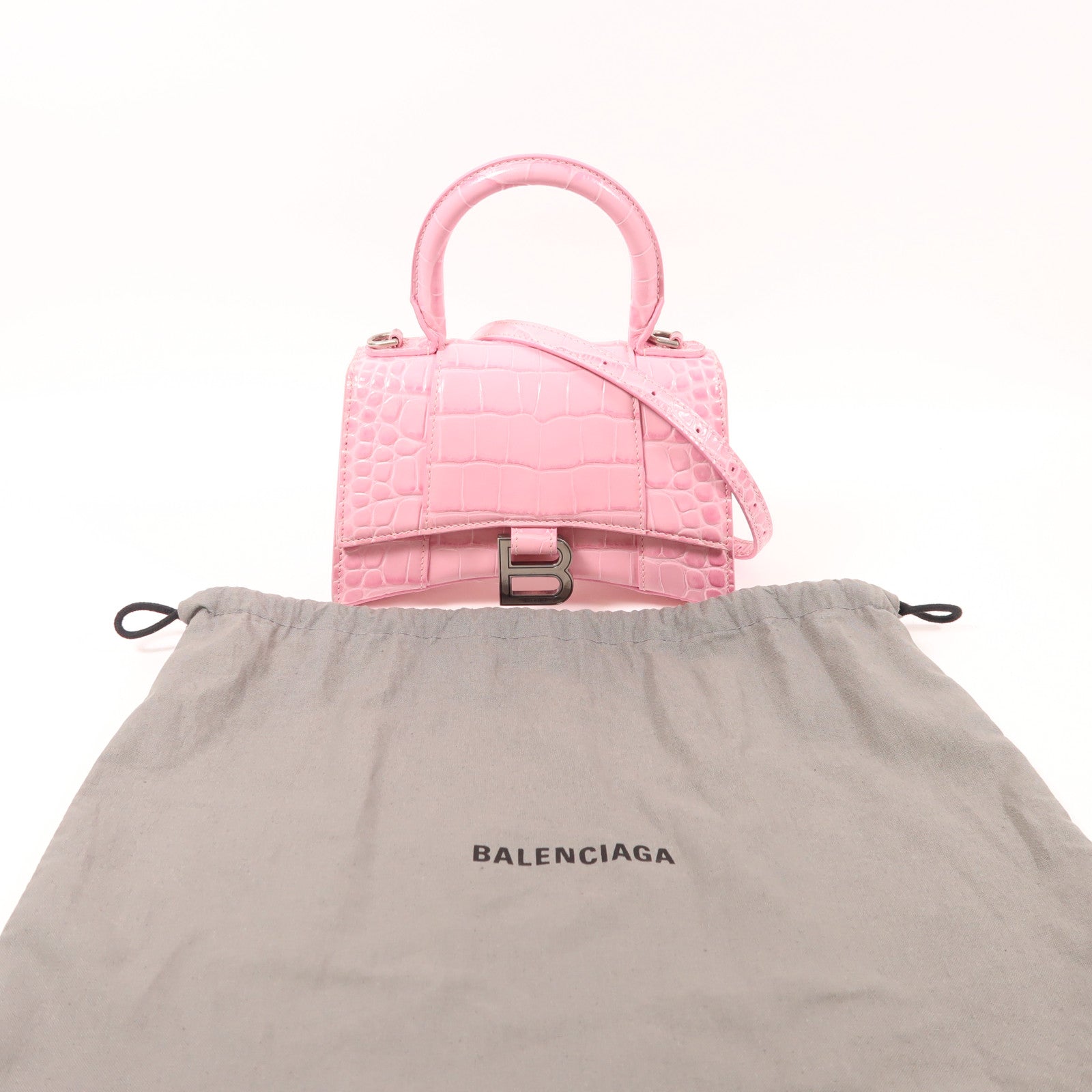 BALENCIAGA 牛皮皮革Hourglass XS銀扣手挽肩背兩用袋