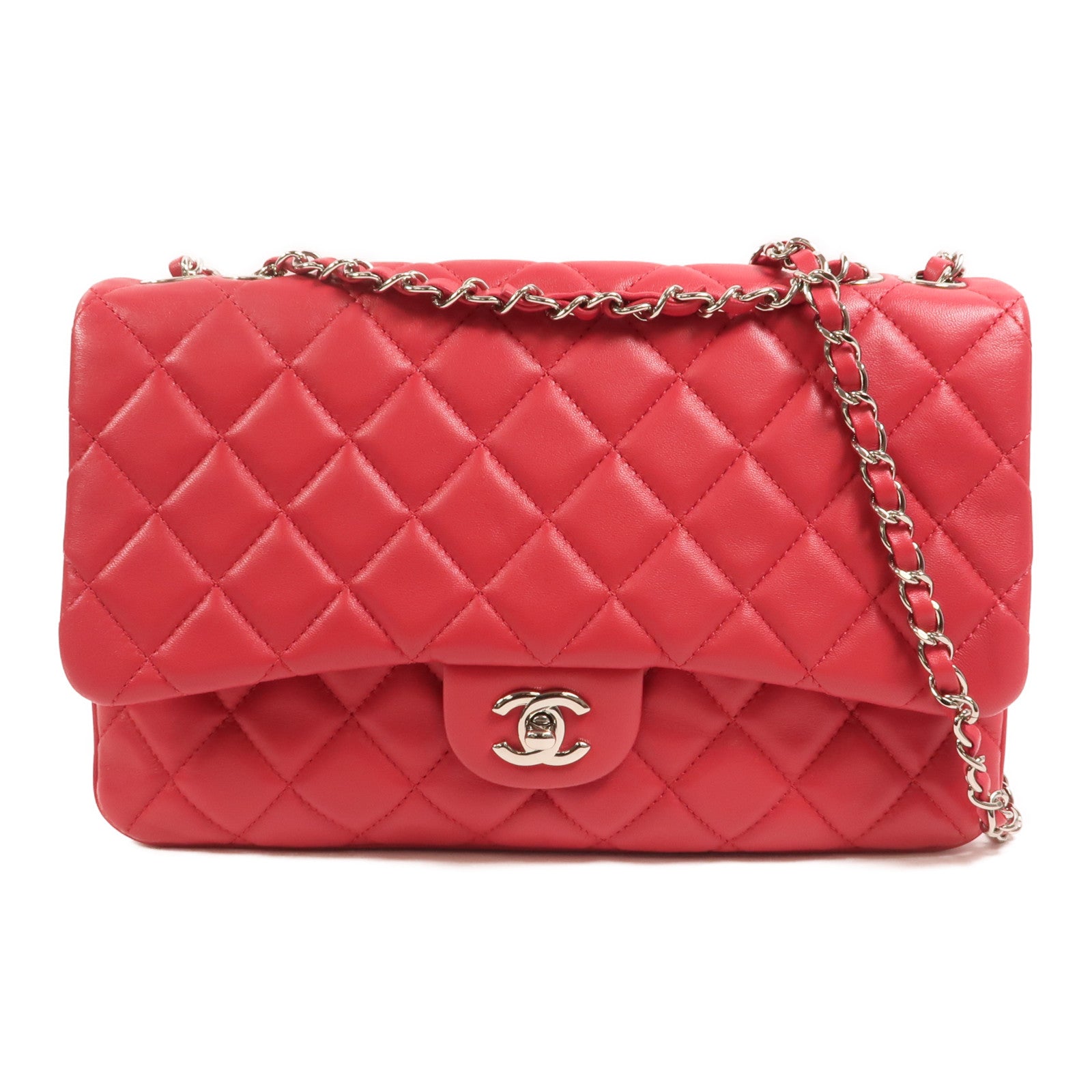 CHANEL 羊皮皮革Chain Shoulder Bag銀扣鏈帶肩背袋