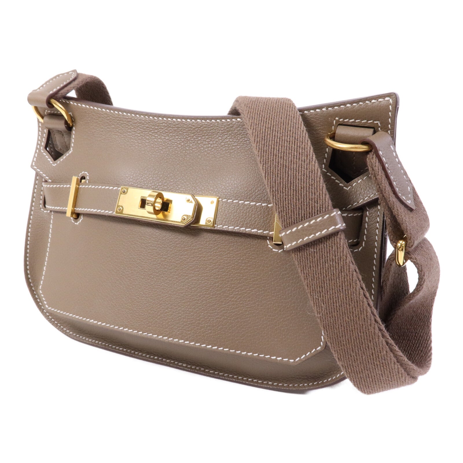 HERMES Evercolor皮革Jypsiere Mini金扣肩背袋Etoupe