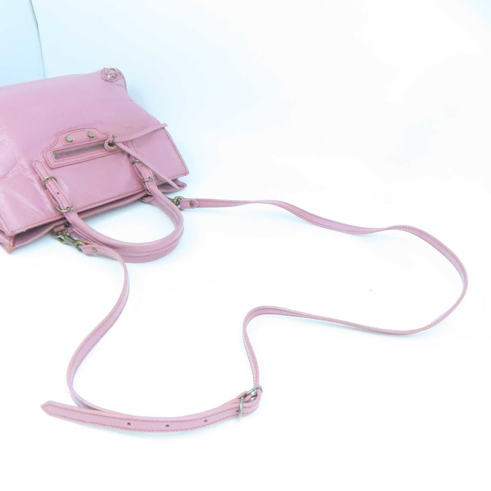 BALENCIAGA 【清倉大減價】羊皮皮革Papier Mini金扣手挽肩背兩用袋粉紅色