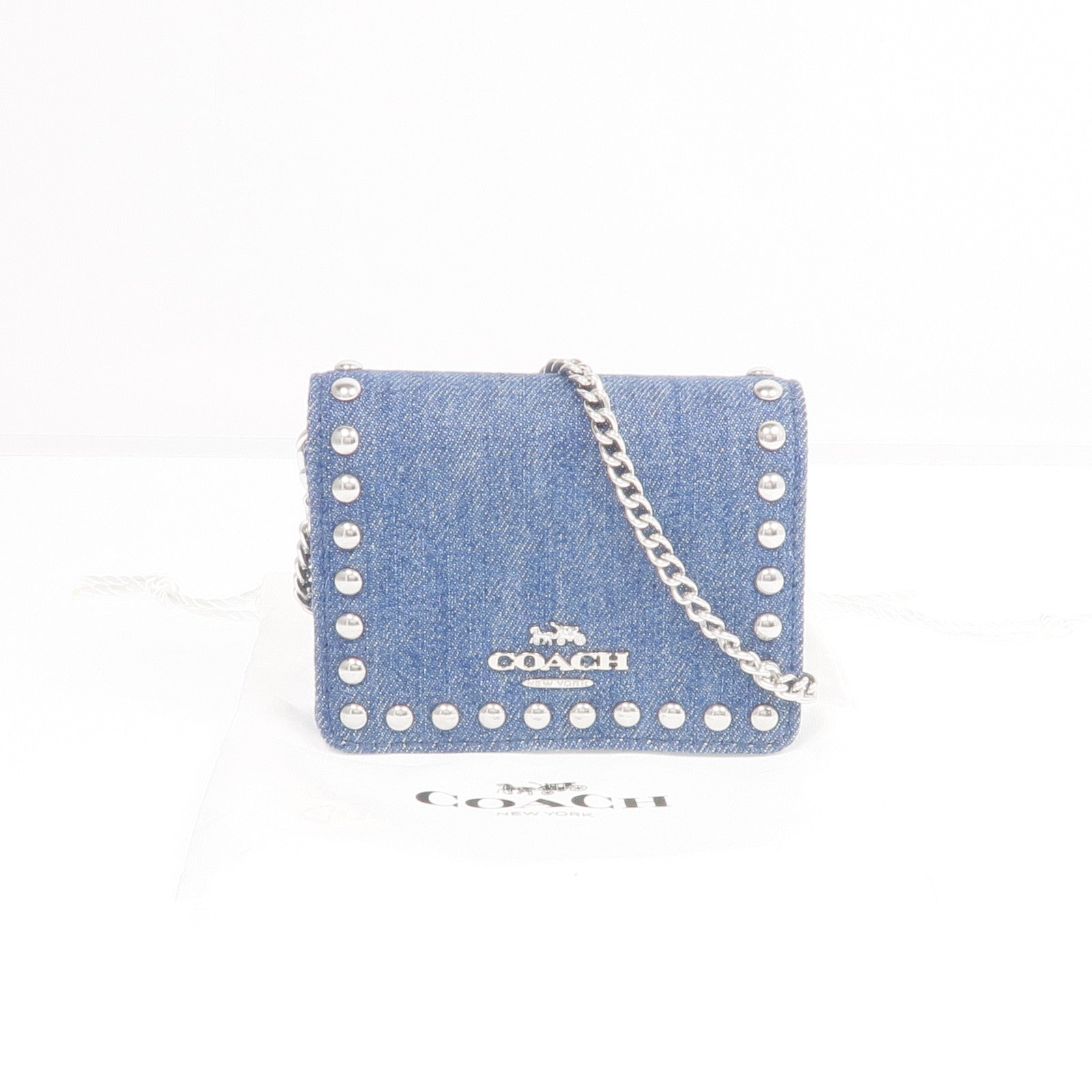 COACH 牛仔布Mini Chain Shoulder銀扣鏈帶肩背袋