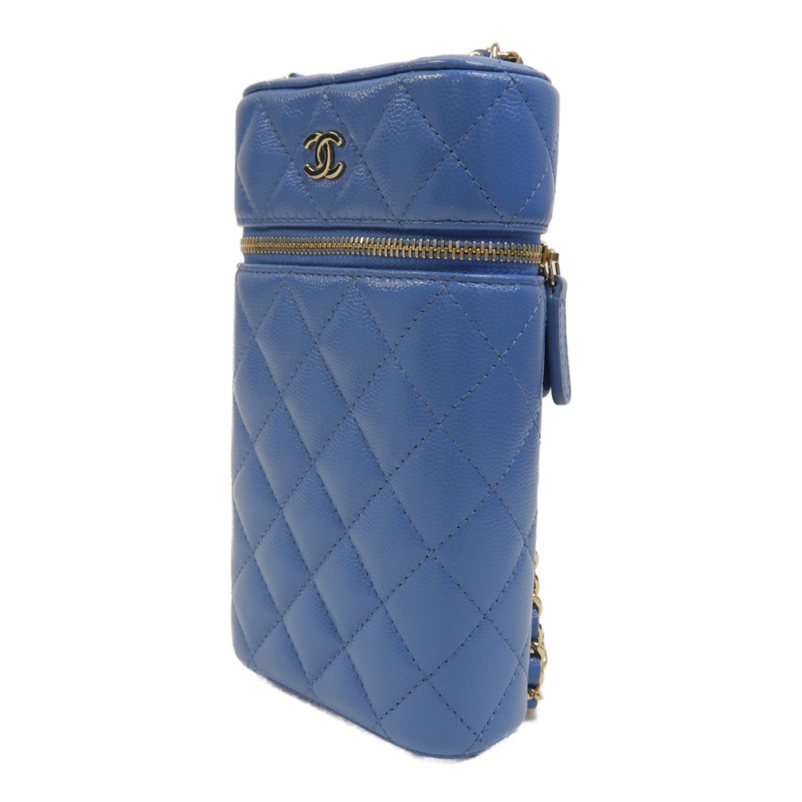 CHANEL 【激減優惠】菱格牛皮皮革Classic Vanity金扣鏈帶肩背袋淺藍色
