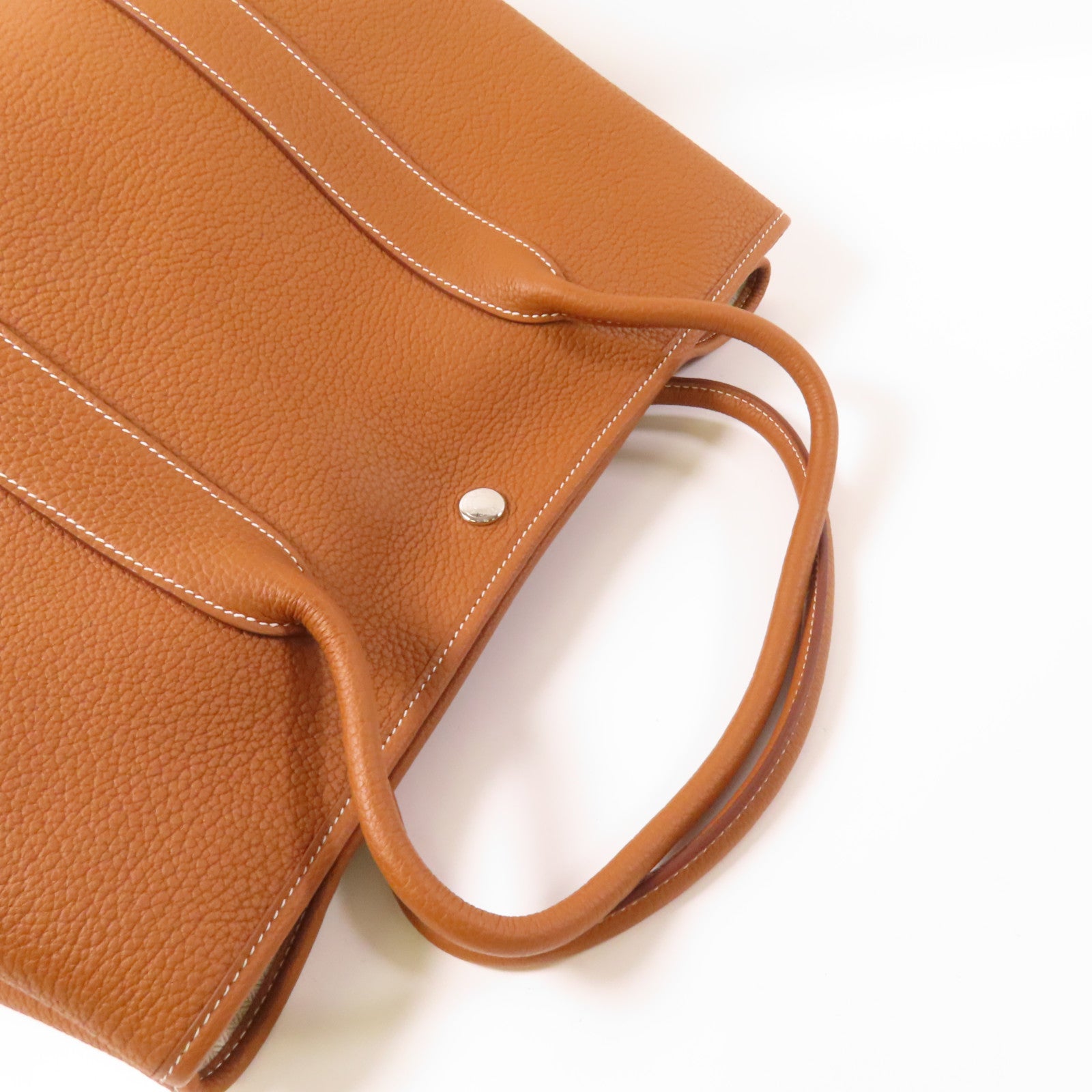 HERMES Negonda皮革Garden Party PM銀扣手挽袋經典駝色