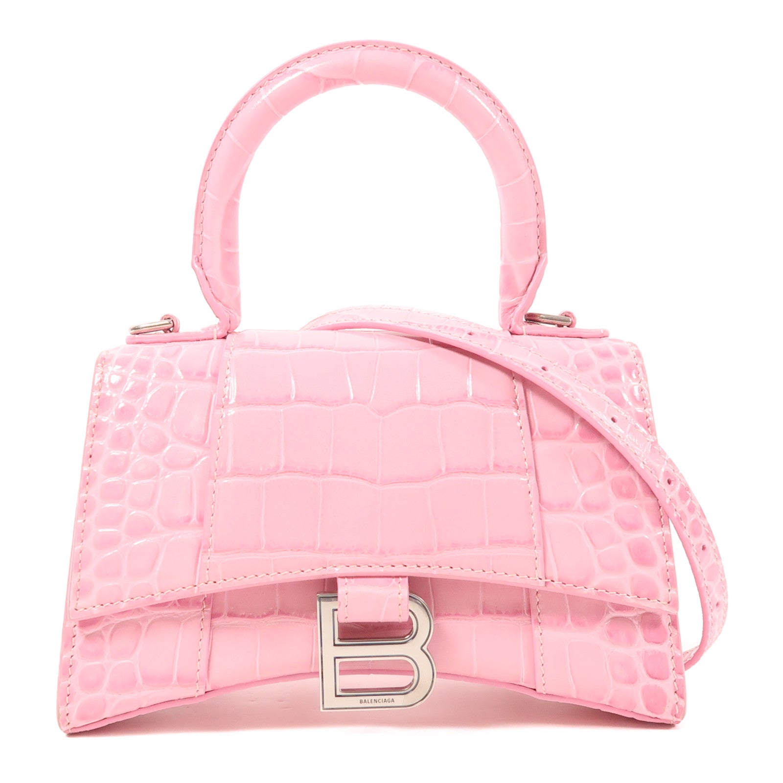 BALENCIAGA 牛皮皮革Hourglass XS銀扣手挽肩背兩用袋