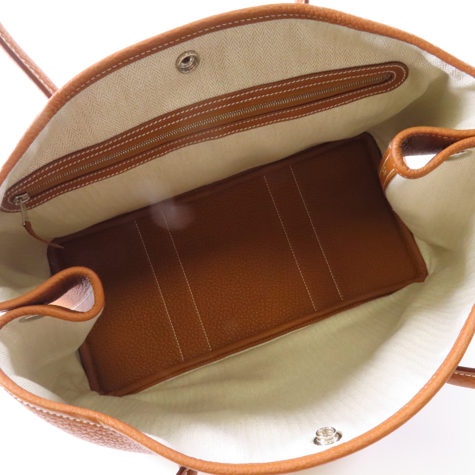 HERMES Negonda皮革Garden Party PM銀扣手挽袋經典駝色