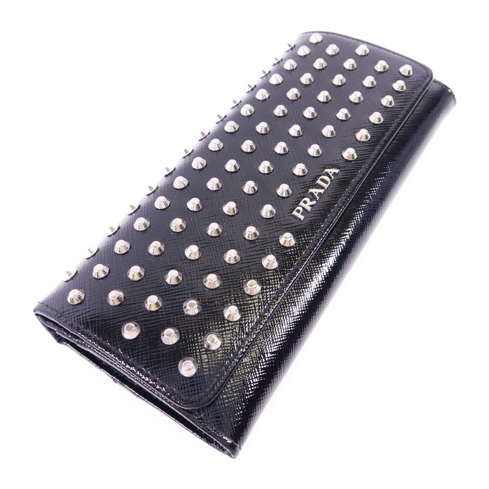 PRADA 漆皮皮革Long Wallet銀扣長錢包