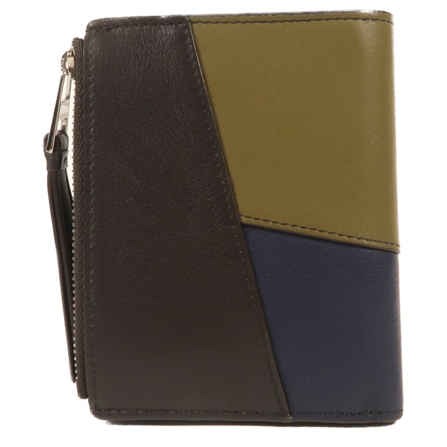 LOEWE 牛皮皮革Puzzle Slim Compact銀扣錢包