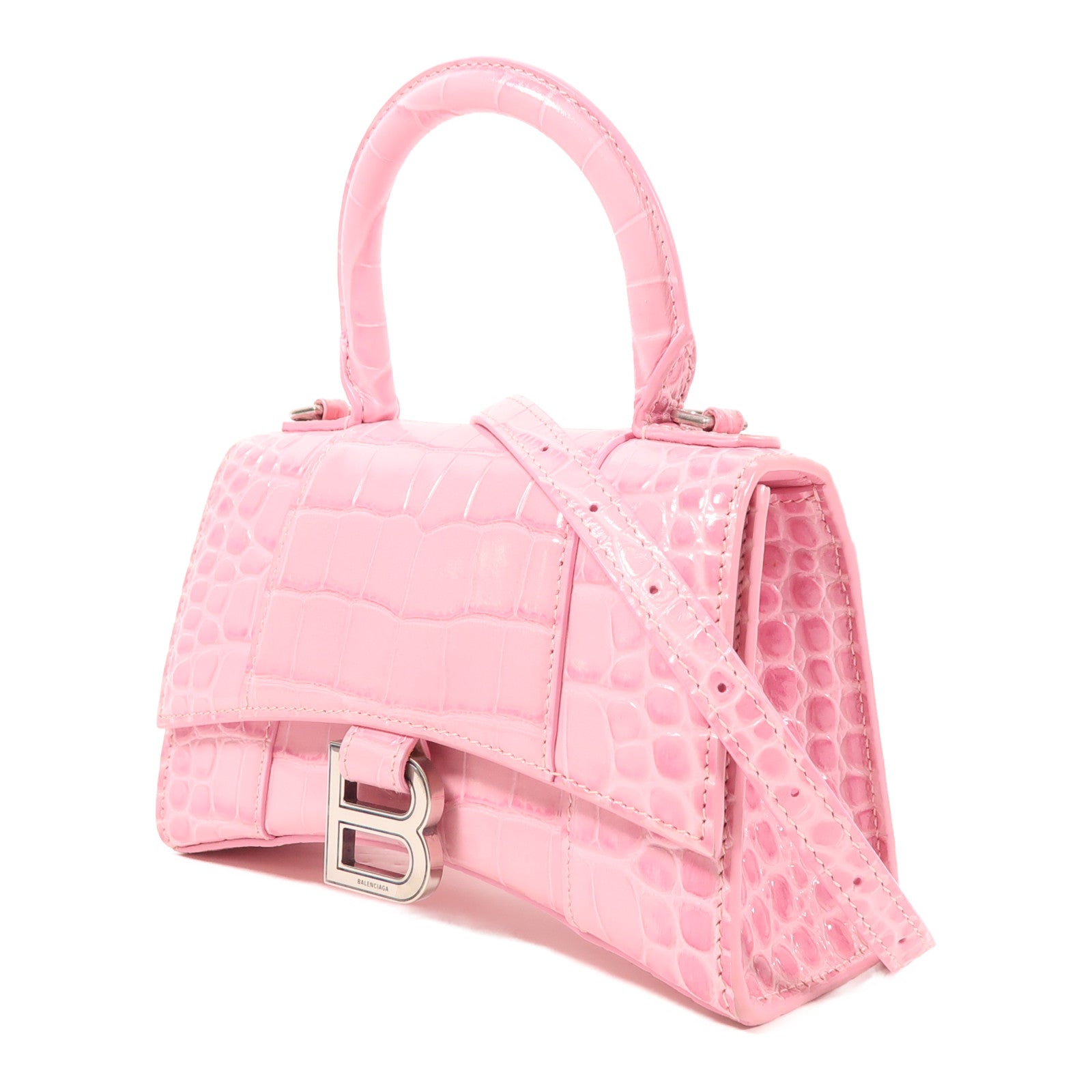 BALENCIAGA 牛皮皮革Hourglass XS銀扣手挽肩背兩用袋