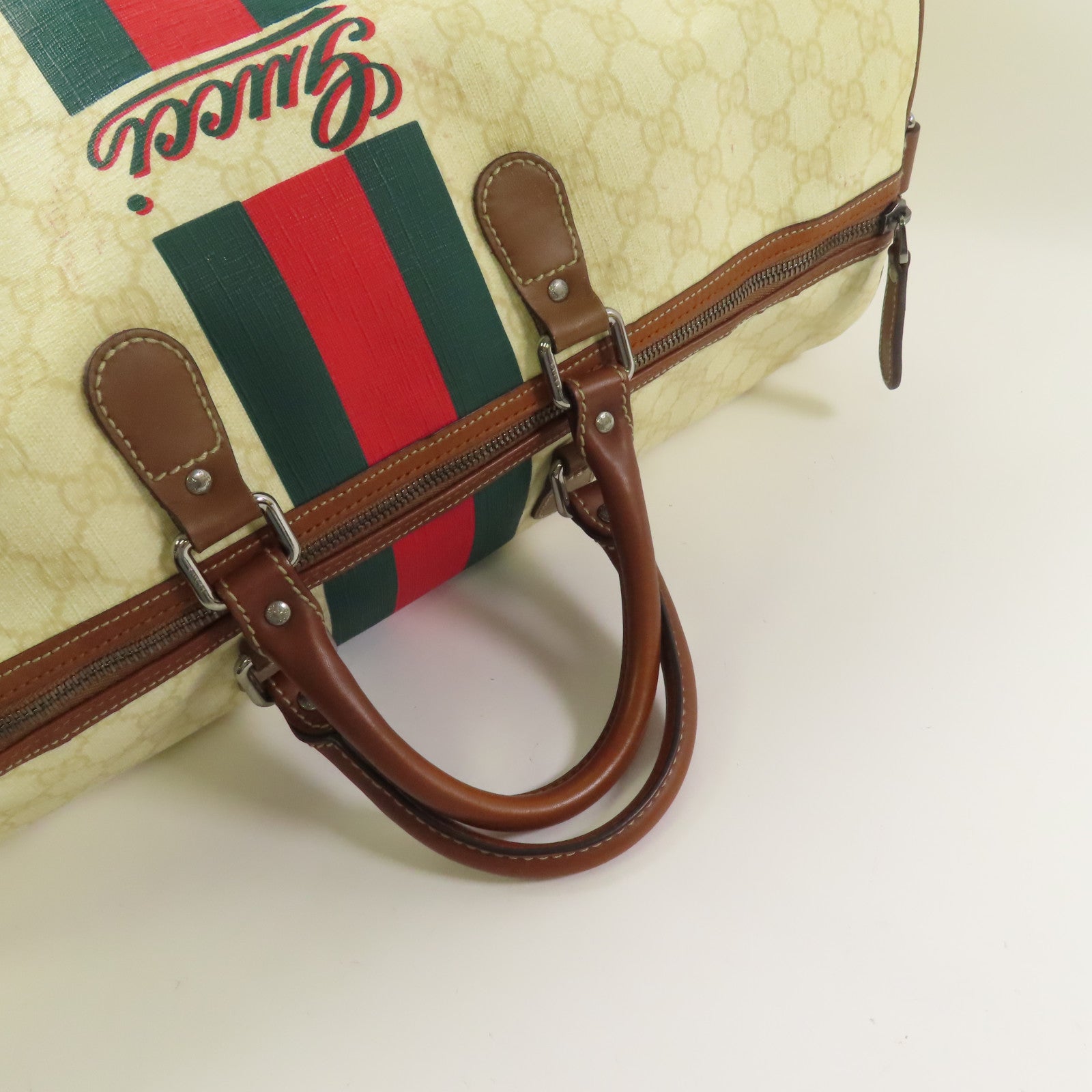 GUCCI 塗層帆布Boston Bag銀扣波士頓包