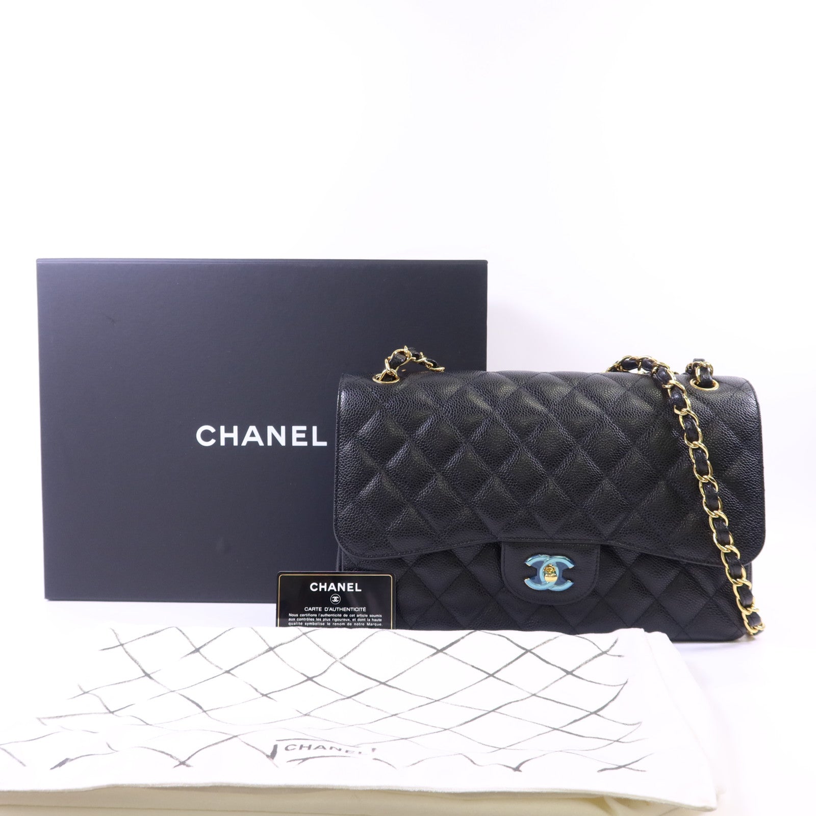 CHANEL 牛皮皮革Large Classic金扣鏈帶肩背袋