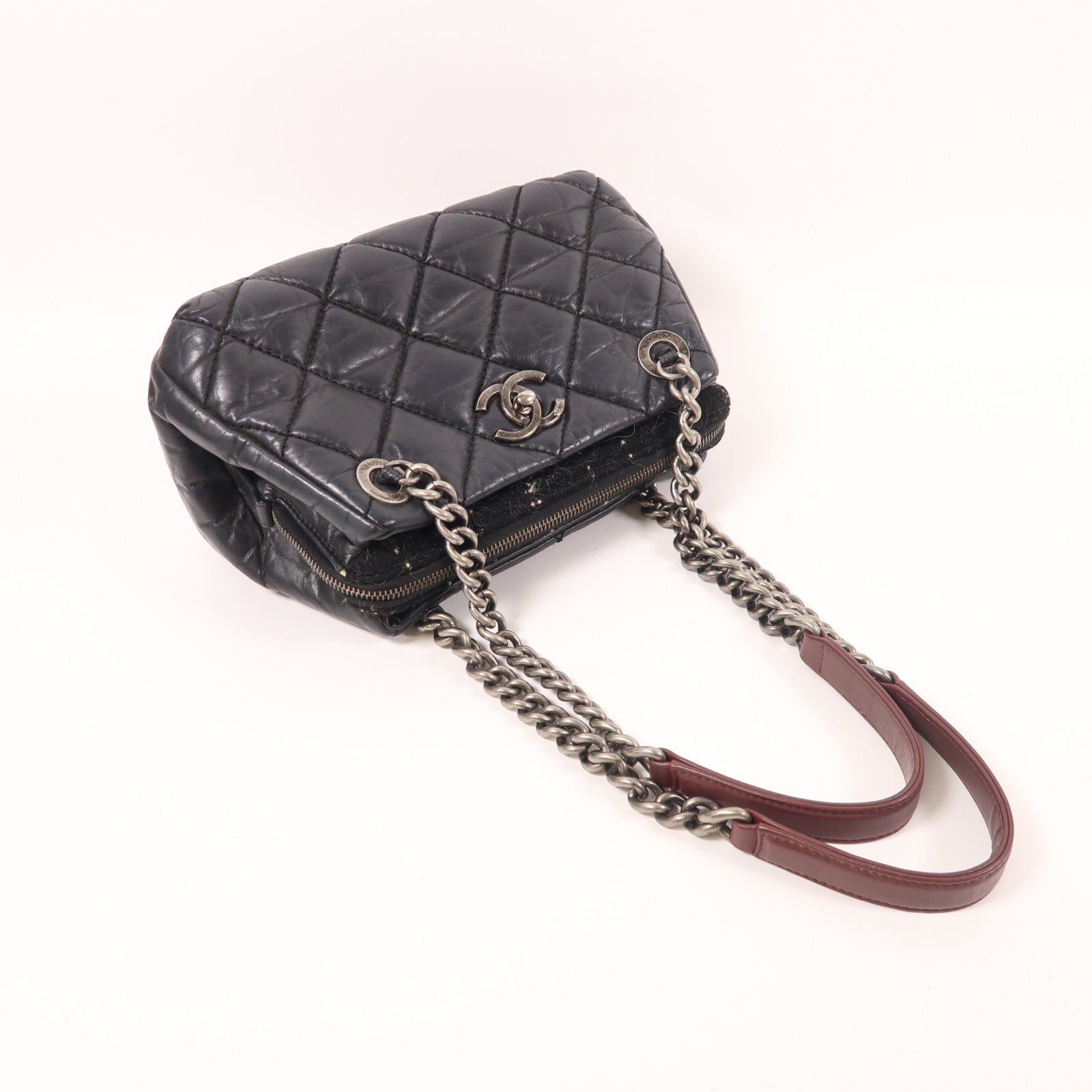 CHANEL Tweed/牛皮皮革Chain Shoulder鏈帶肩背袋