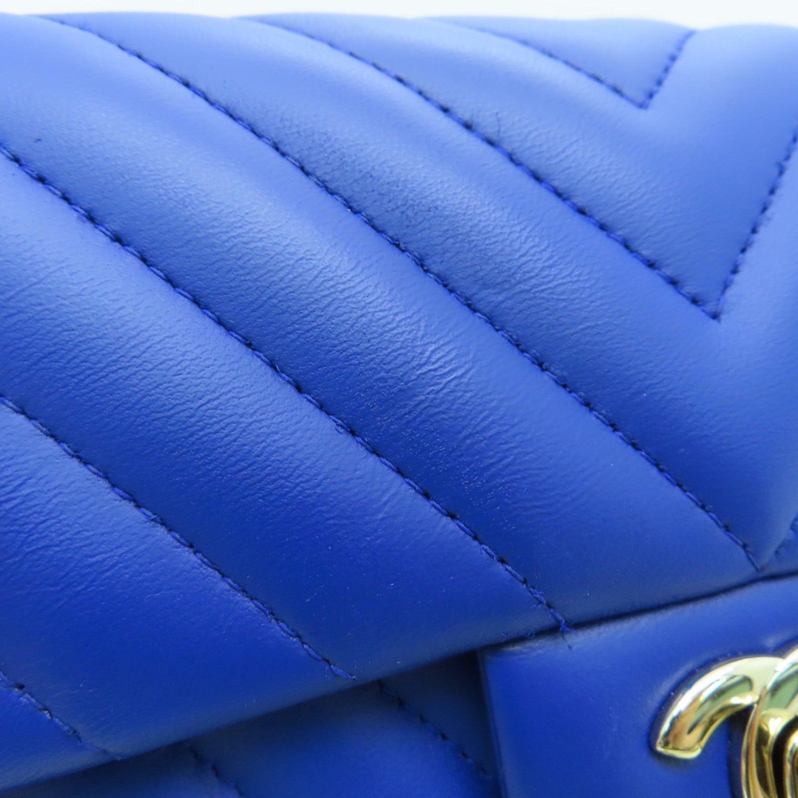 CHANEL twill sheepskin Classi Flap 20cm Chain Shoulder silver buckle chain shoulder bag blue
