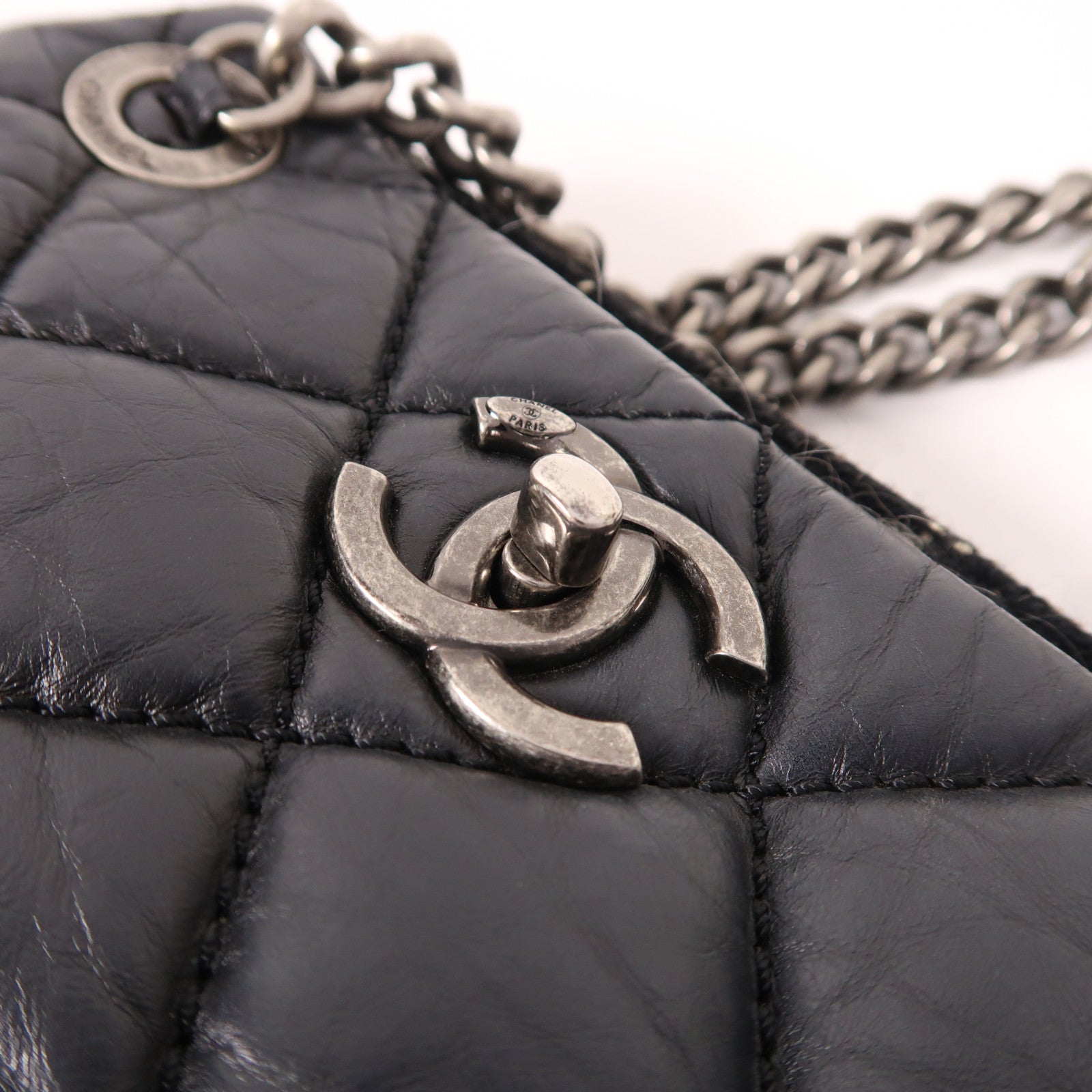 CHANEL Tweed/牛皮皮革Chain Shoulder鏈帶肩背袋