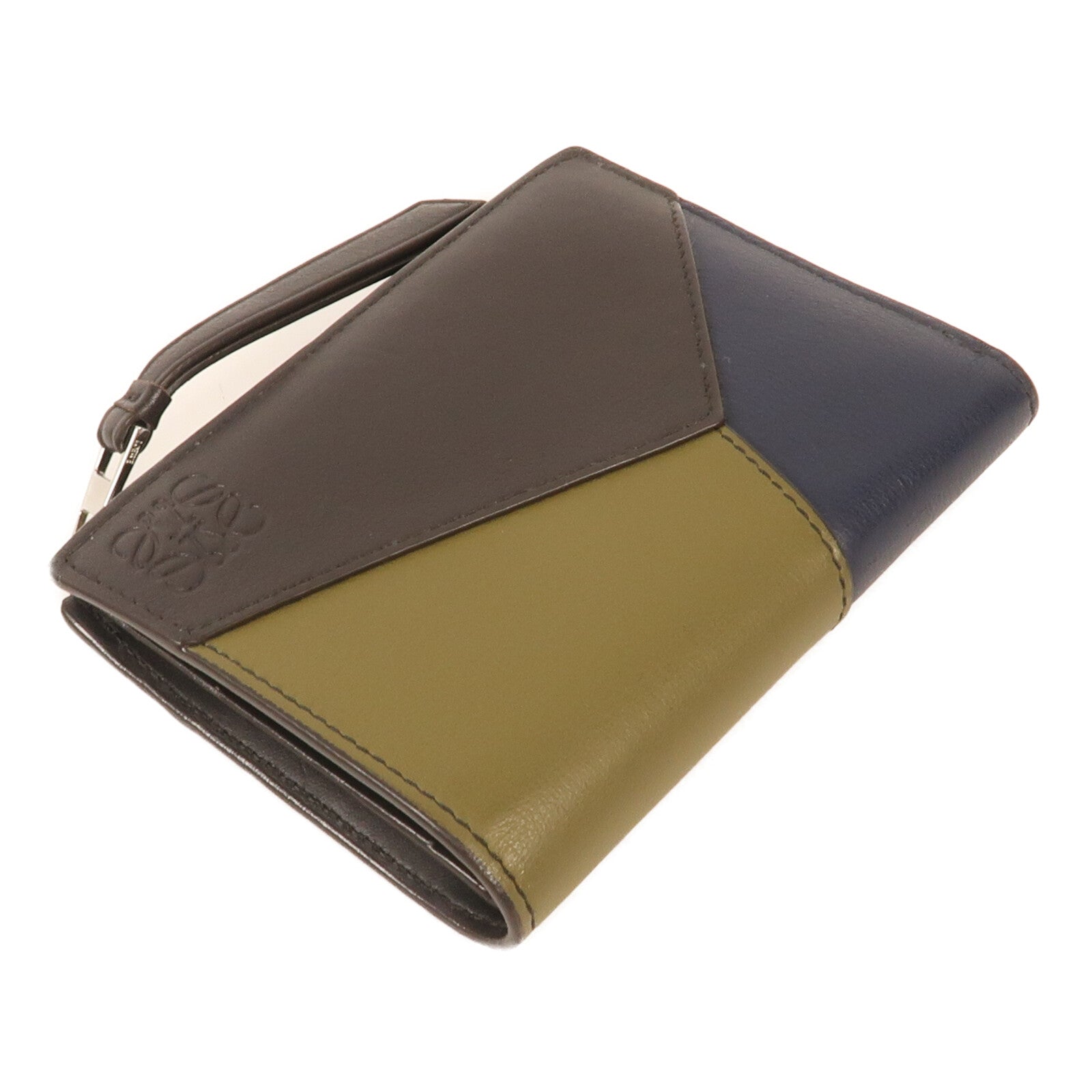 LOEWE 牛皮皮革Puzzle Slim Compact銀扣錢包