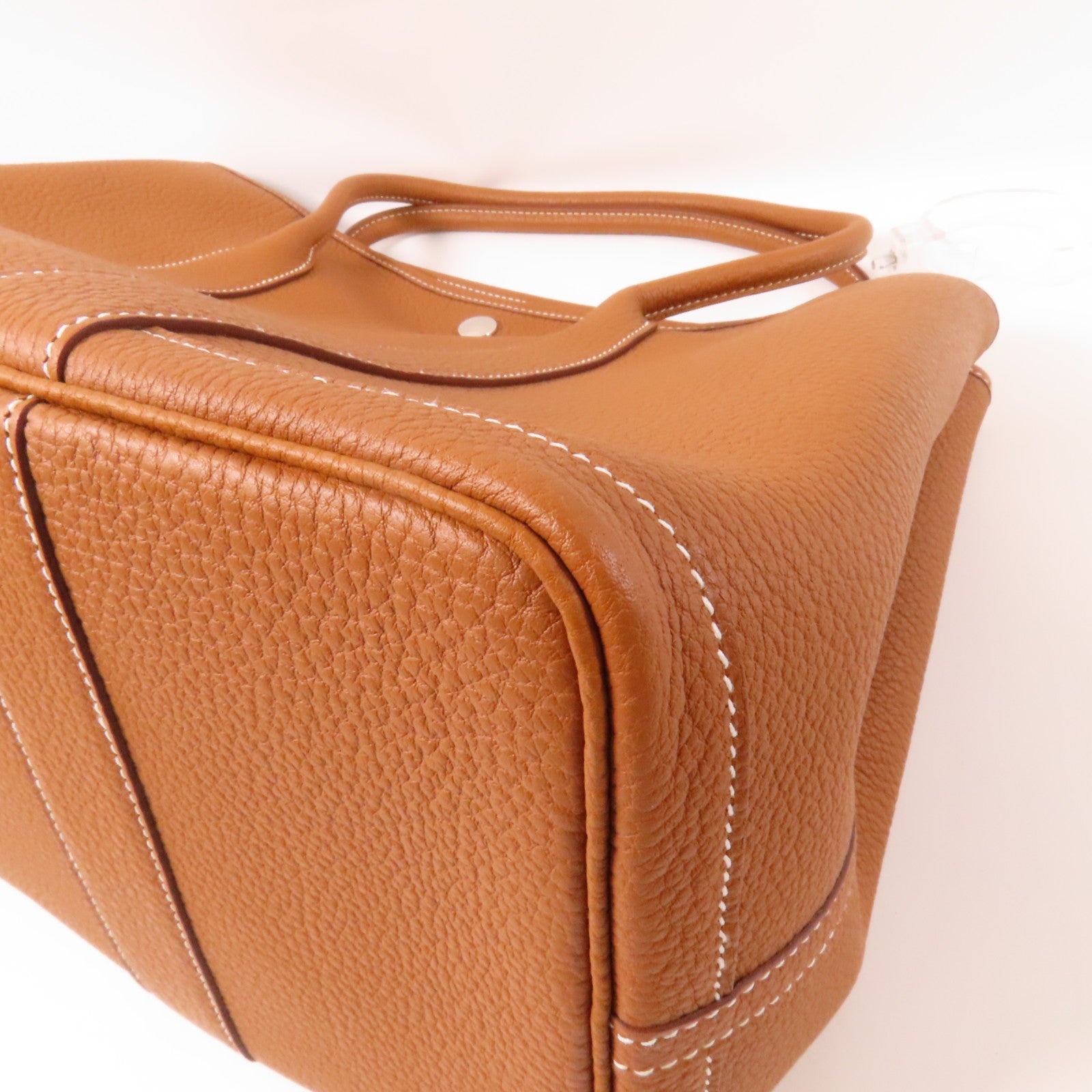 HERMES Negonda皮革Garden Party PM銀扣手挽袋經典駝色