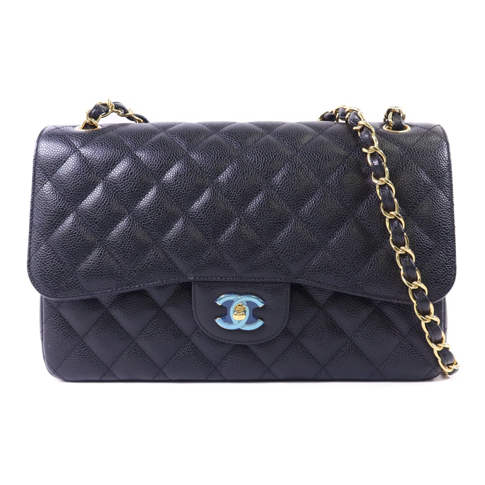 CHANEL 牛皮皮革Large Classic金扣鏈帶肩背袋