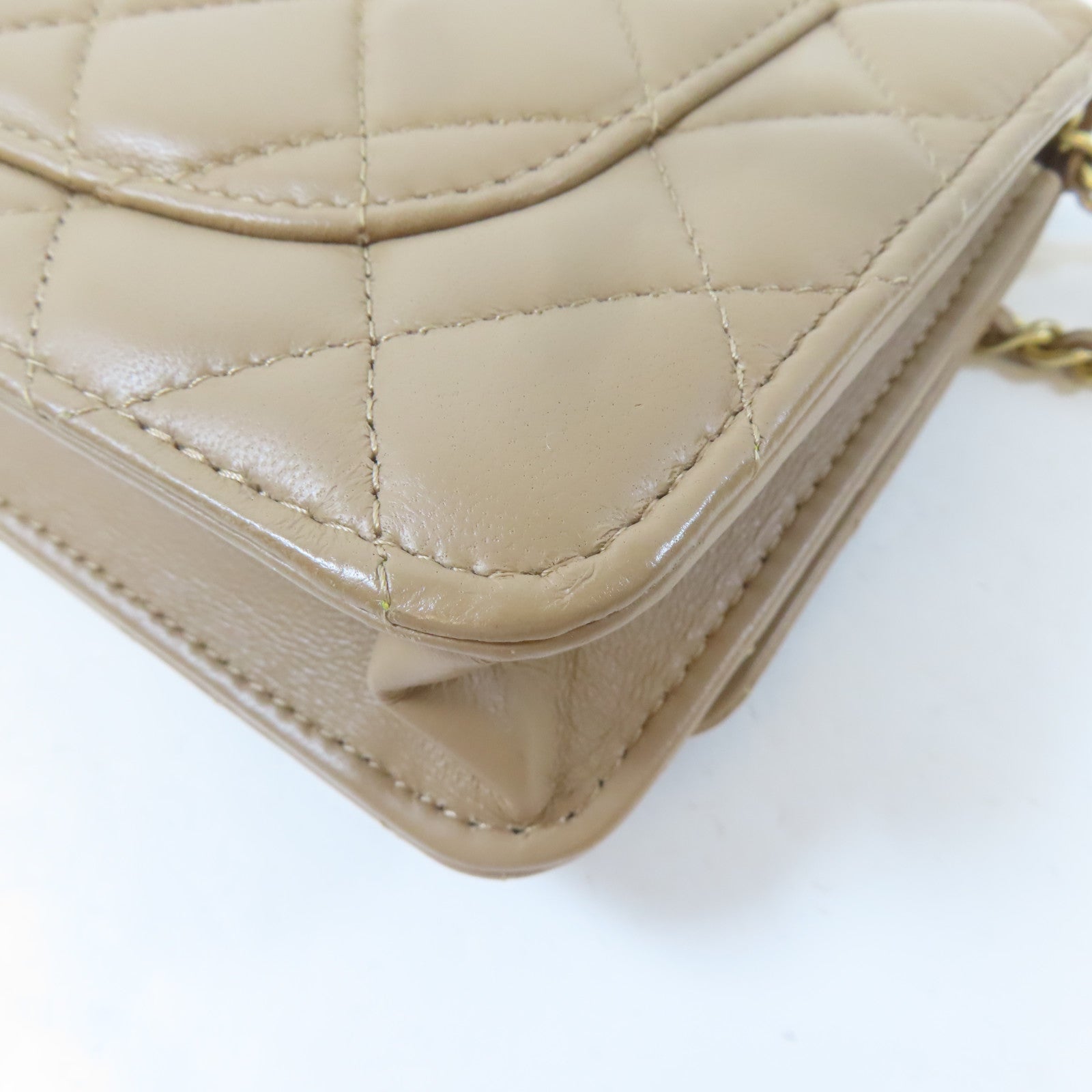 CHANEL 菱格羊皮皮革Wallet On Chain Gold Ball金扣鏈帶肩背袋