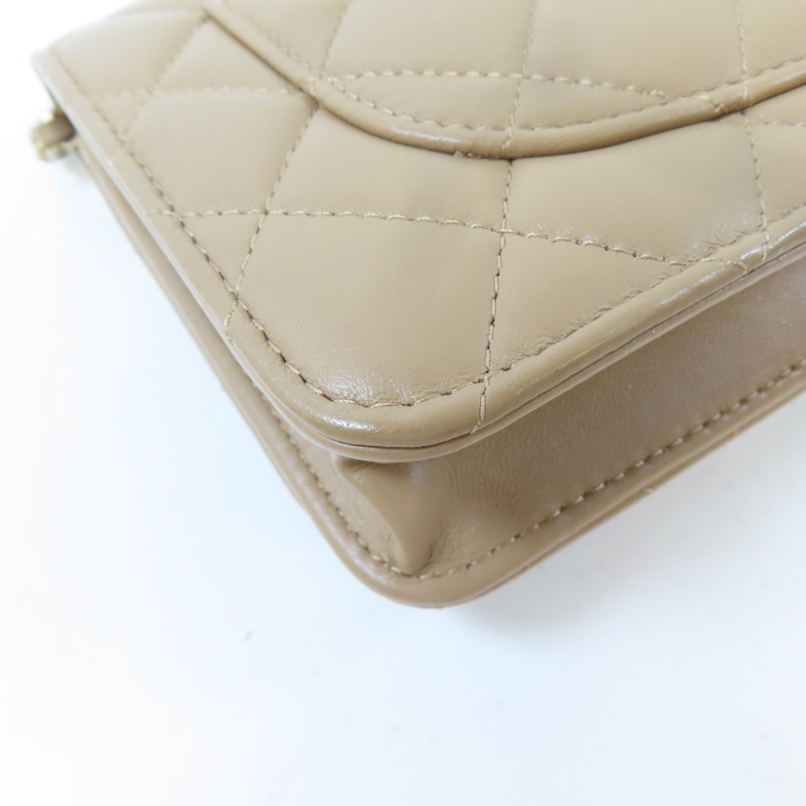 CHANEL 菱格羊皮皮革Wallet On Chain Gold Ball金扣鏈帶肩背袋