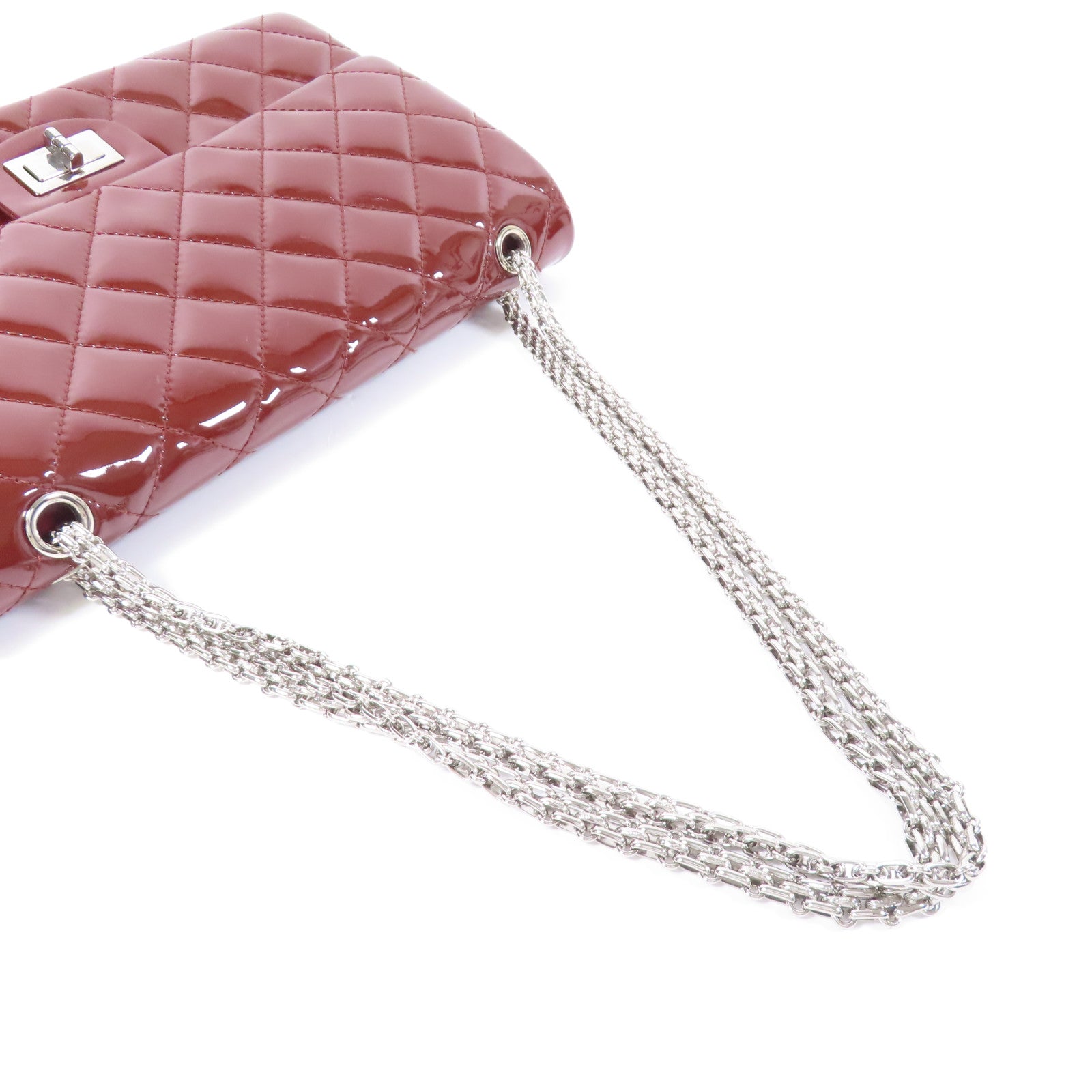 CHANEL 漆皮皮革2.55 Maxi銀扣鏈帶肩背袋