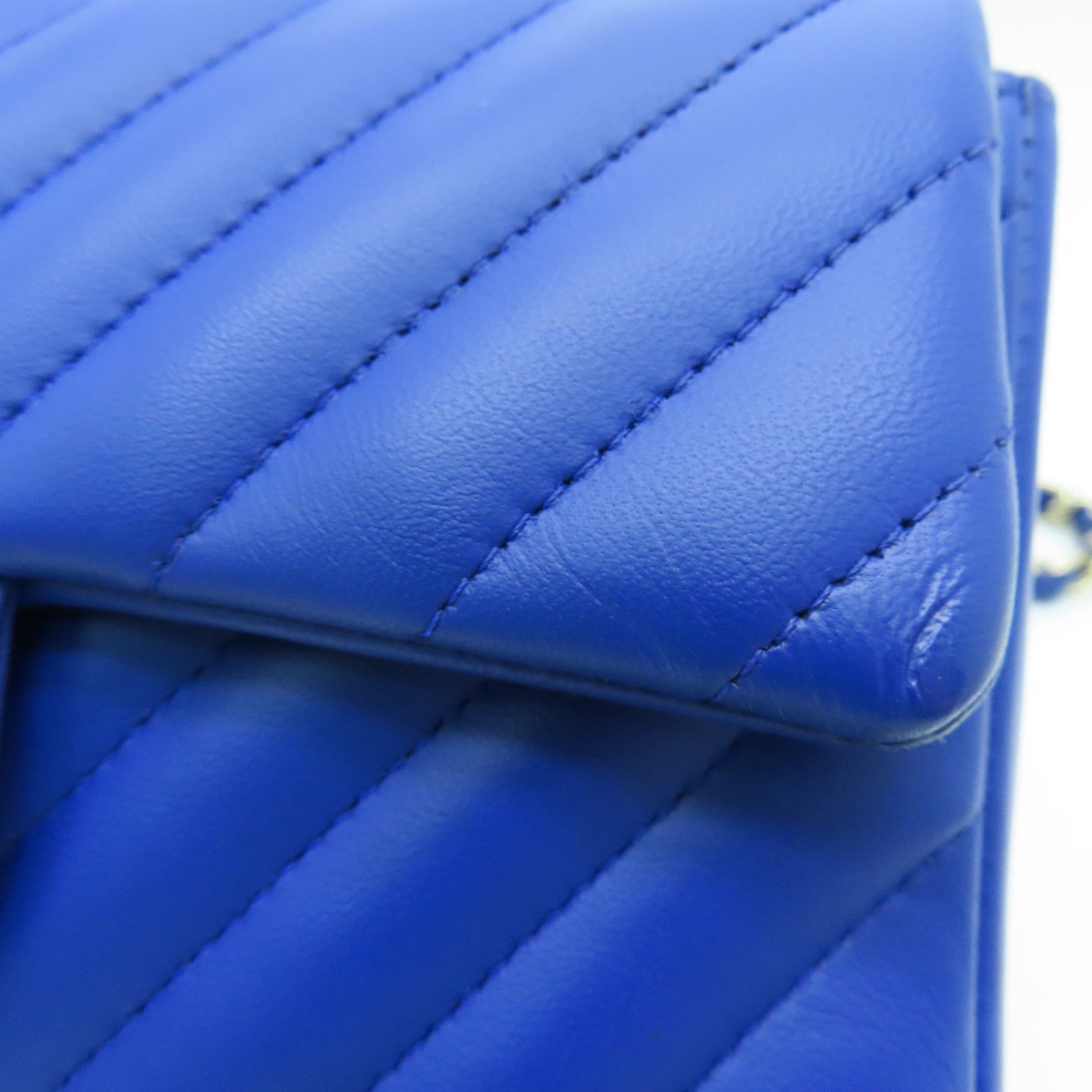 CHANEL twill sheepskin Classi Flap 20cm Chain Shoulder silver buckle chain shoulder bag blue